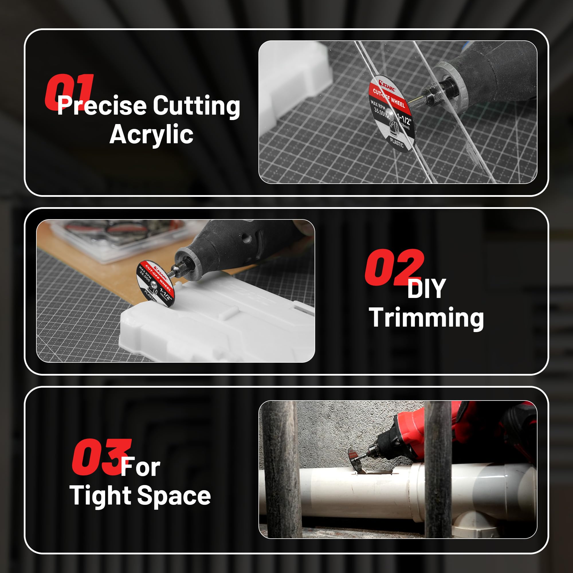 1-1/2 Plastic Cut Off Wheels, 1.5" x 1/8" Fiberglass Reinforced Rotary Tool Cutting Disc Accessories