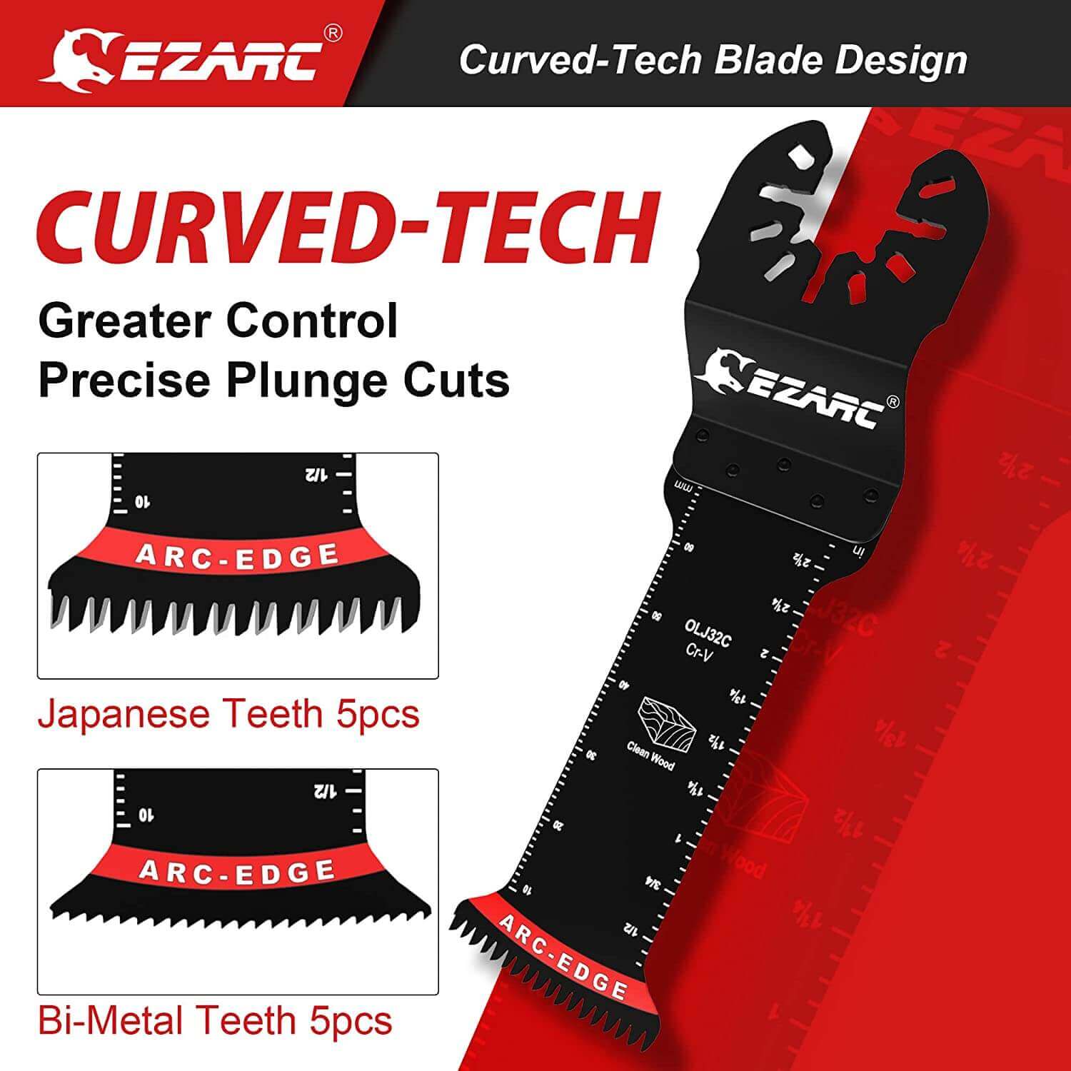 1-1/4 in. Extra-Long Reach Arc Edge Oscillating Multitool Blades For General Purpose,Bi-Metal & Japanese Teeth
