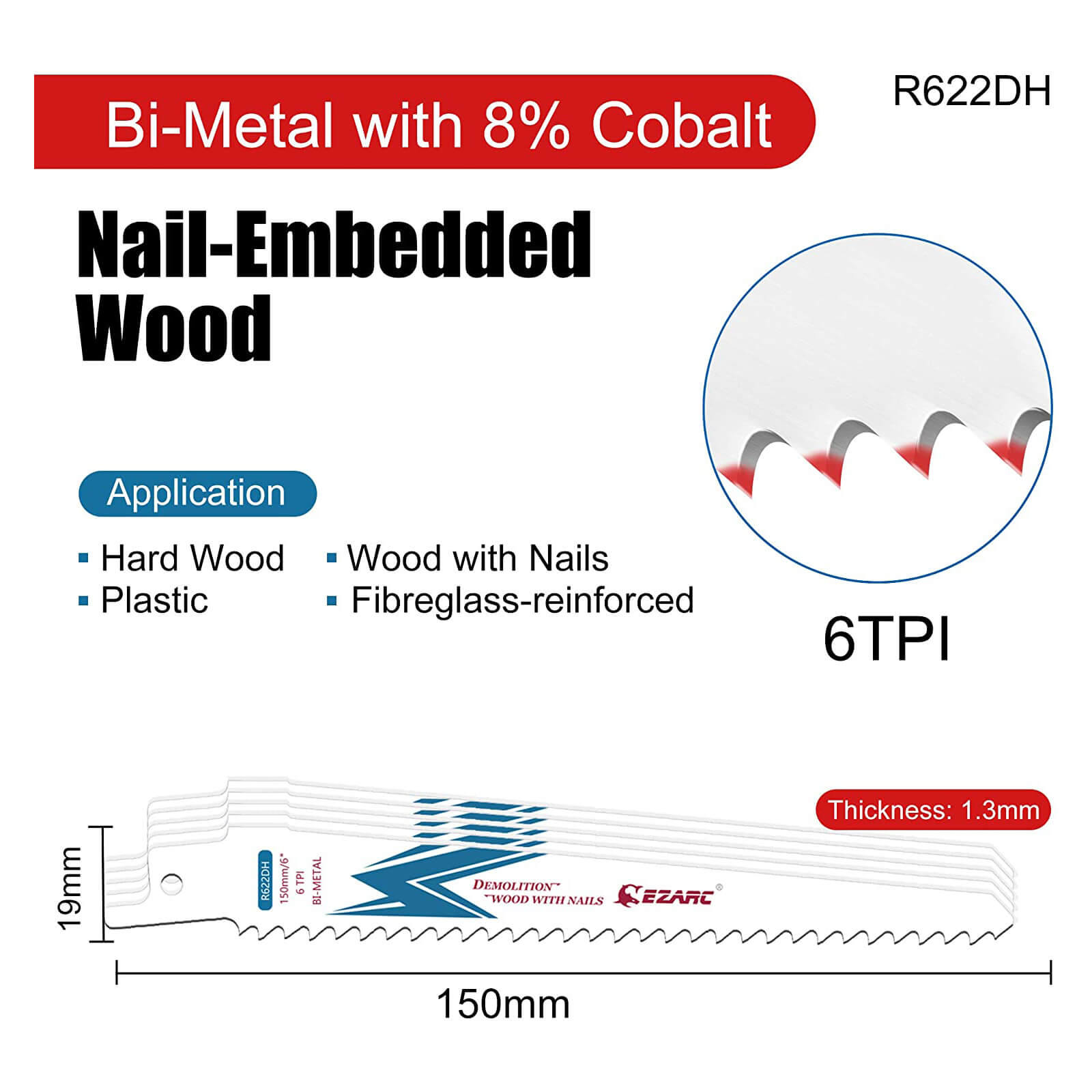 6tpi,6/9/12 in. Bi-Metal Reciprocating Saw blade For Wood Demolition