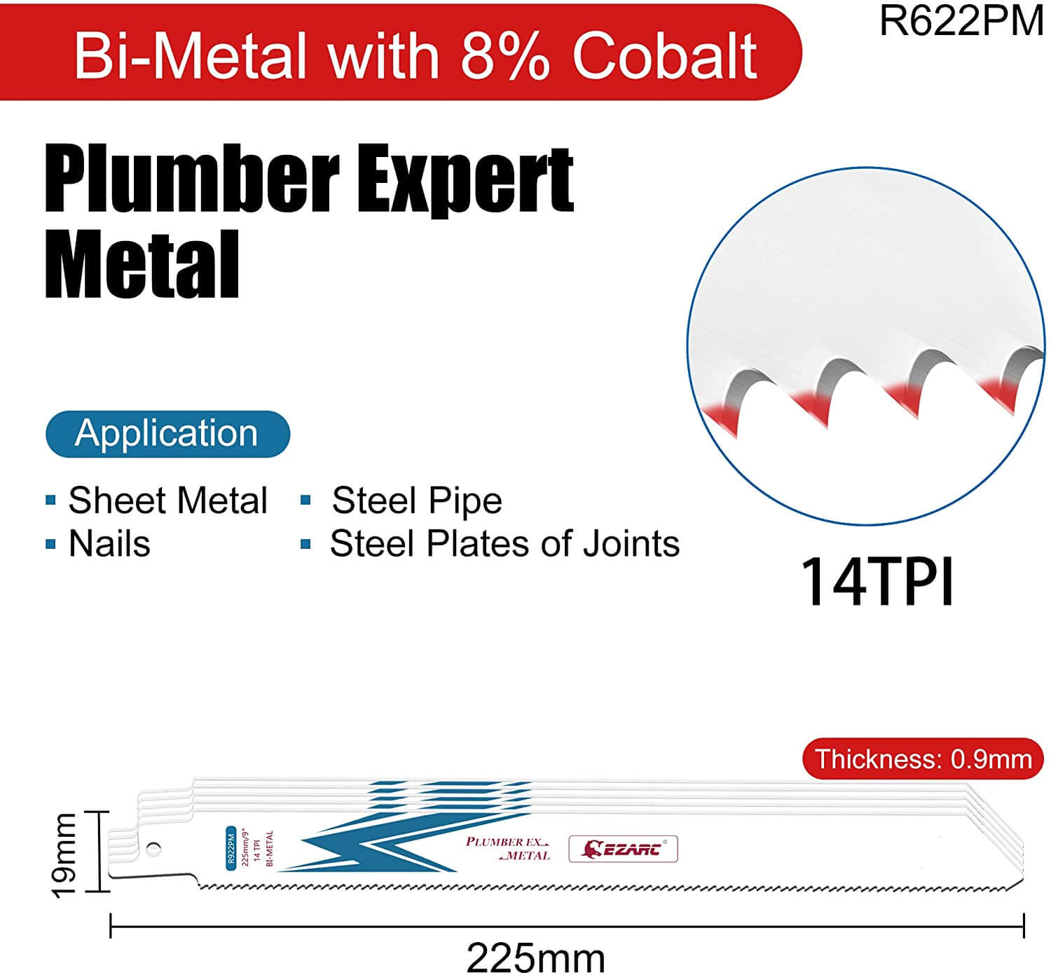 14tpi,6/9 in. Bi-Metal Reciprocating Saw Blade For Metal Cutting