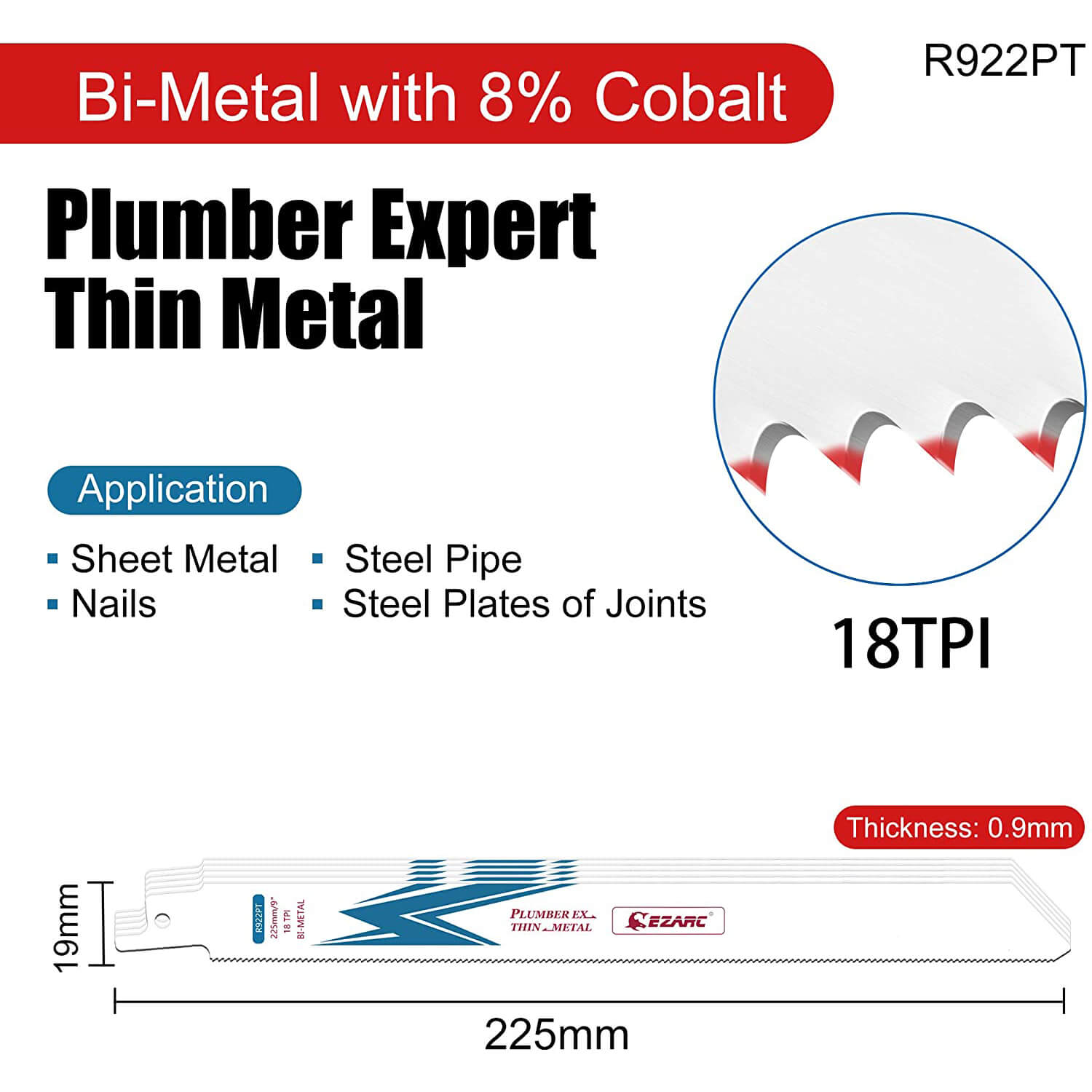 18tpi,6/9 in. Bi-Metal Reciprocating Saw Blade For Thin Metal Cutting