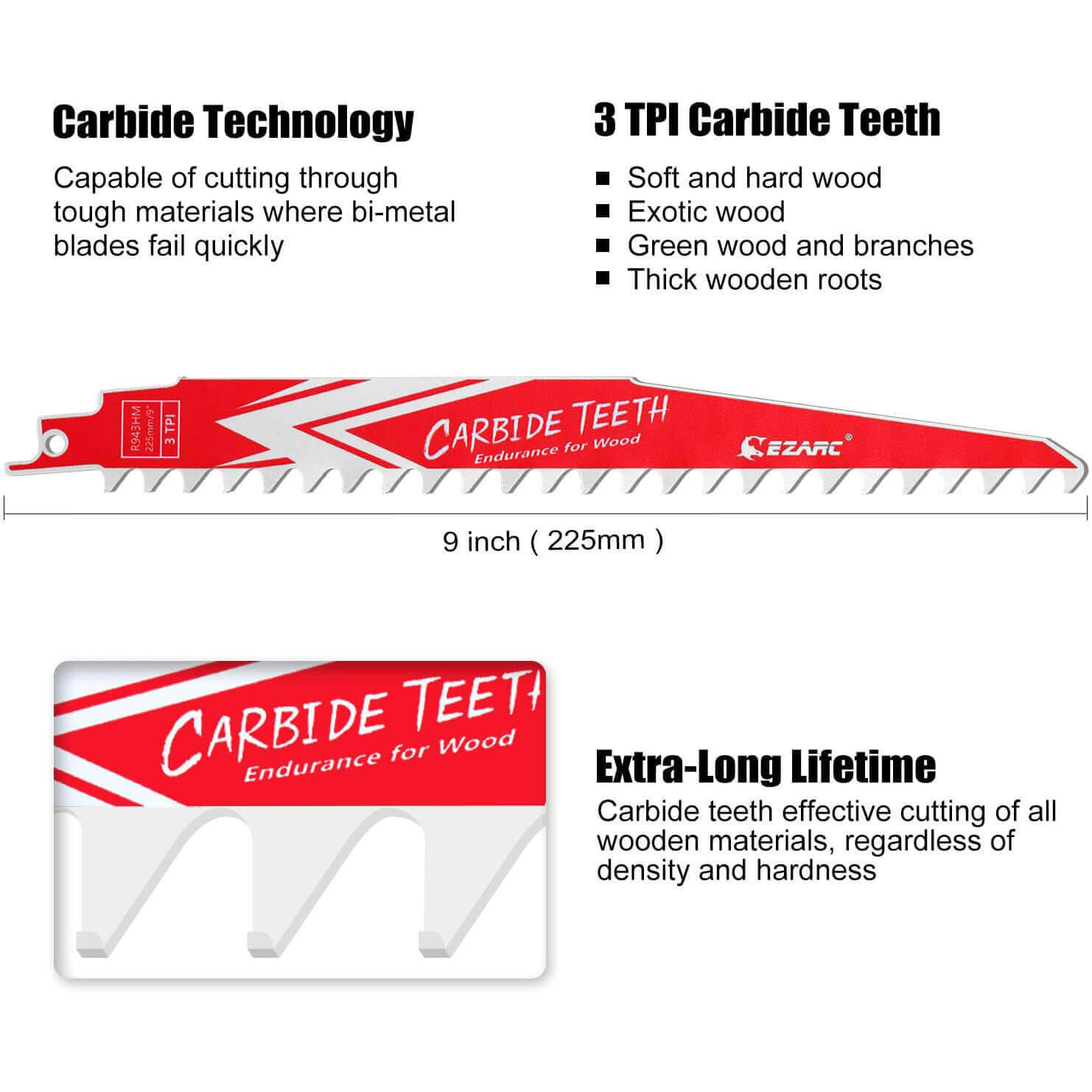 3tpi,9/12 in. Carbide Reciprocating Saw Blade For Hard Wood