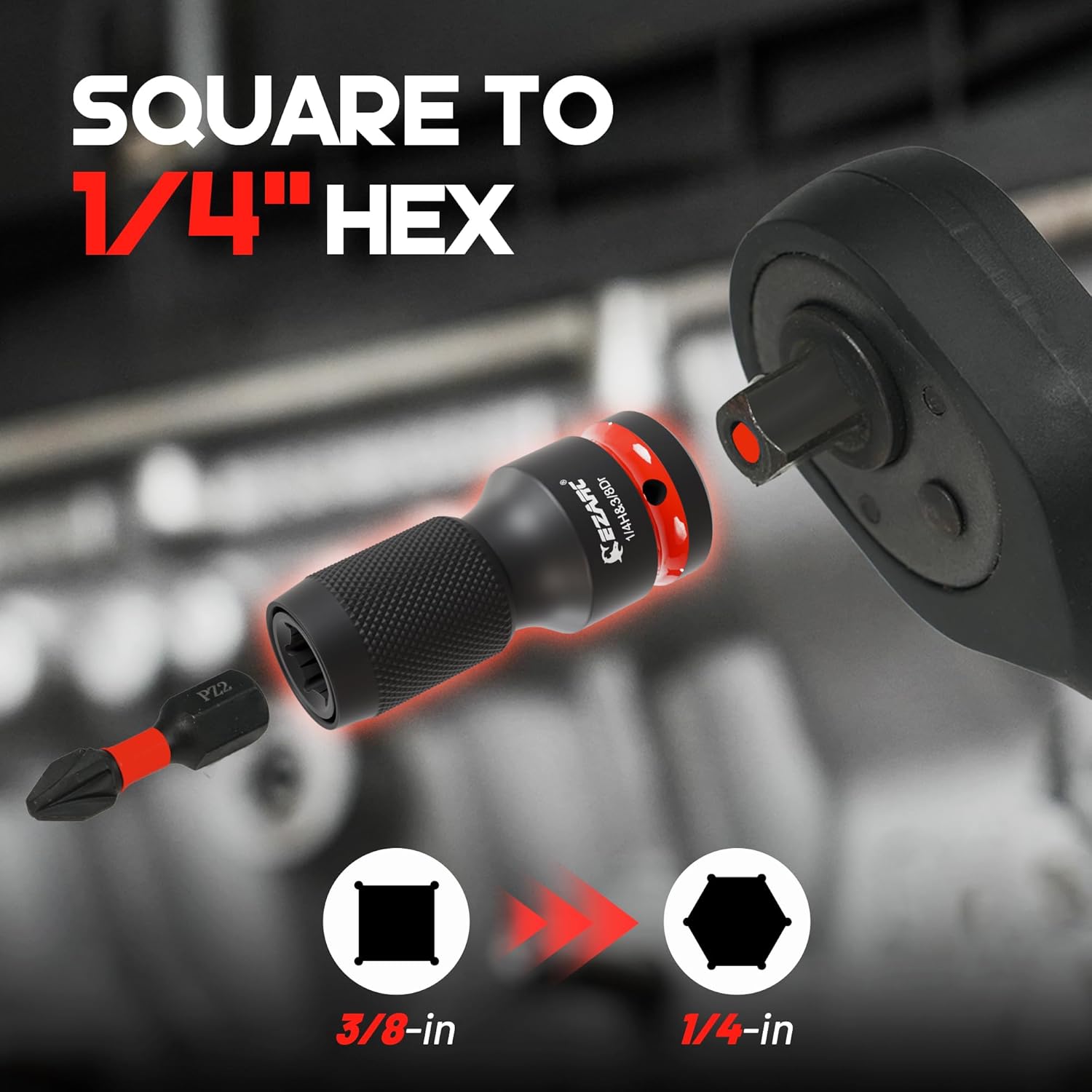 EZARC 4-Piece Impact Socket to 1/4″ Hex Adapter Set (1/2″, 3/8″, 1/4″)