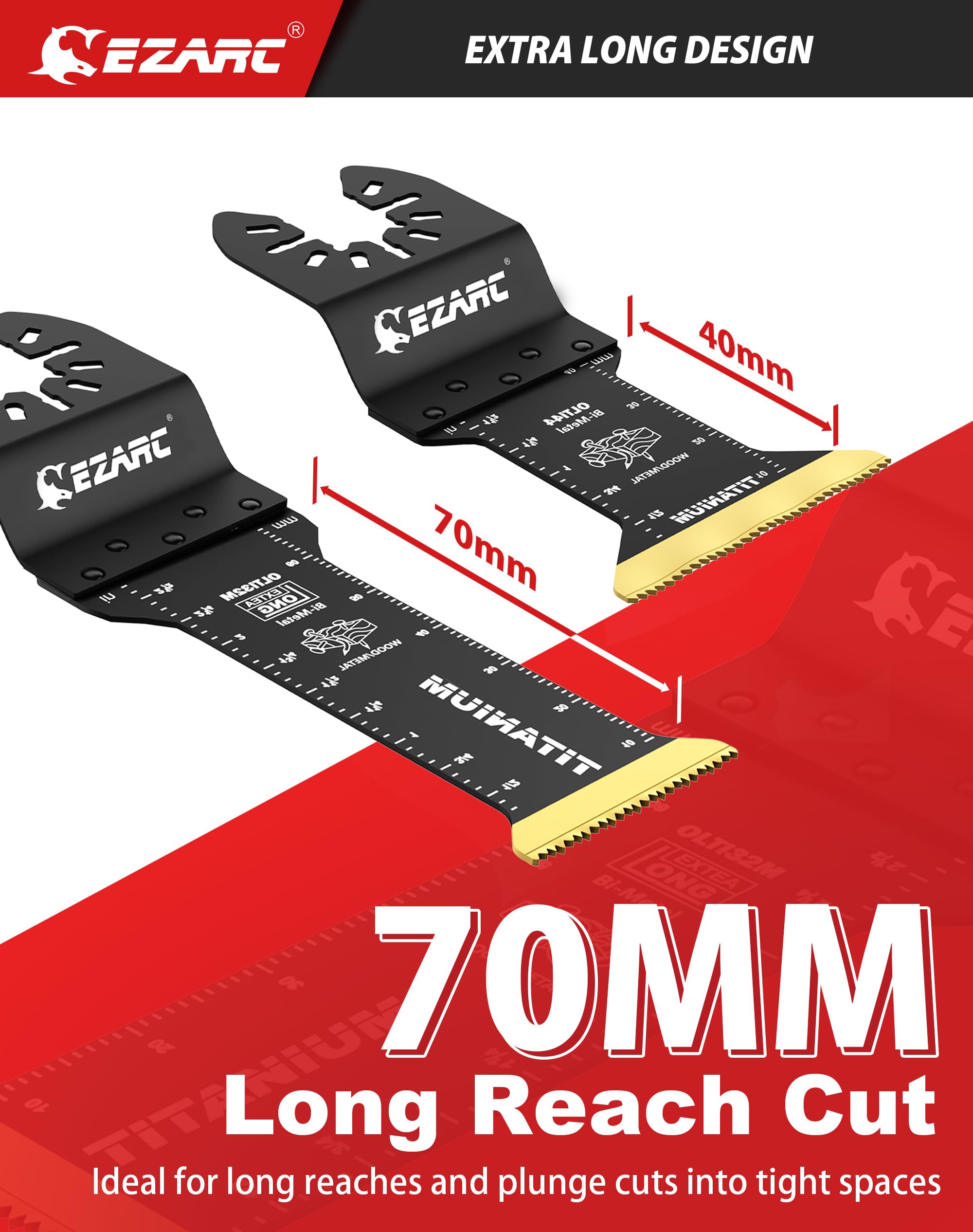 Standard Length & Extra-Long Oscillating Blades for Metal, Wood Nails, Screws, Plastic - EZARC Tools