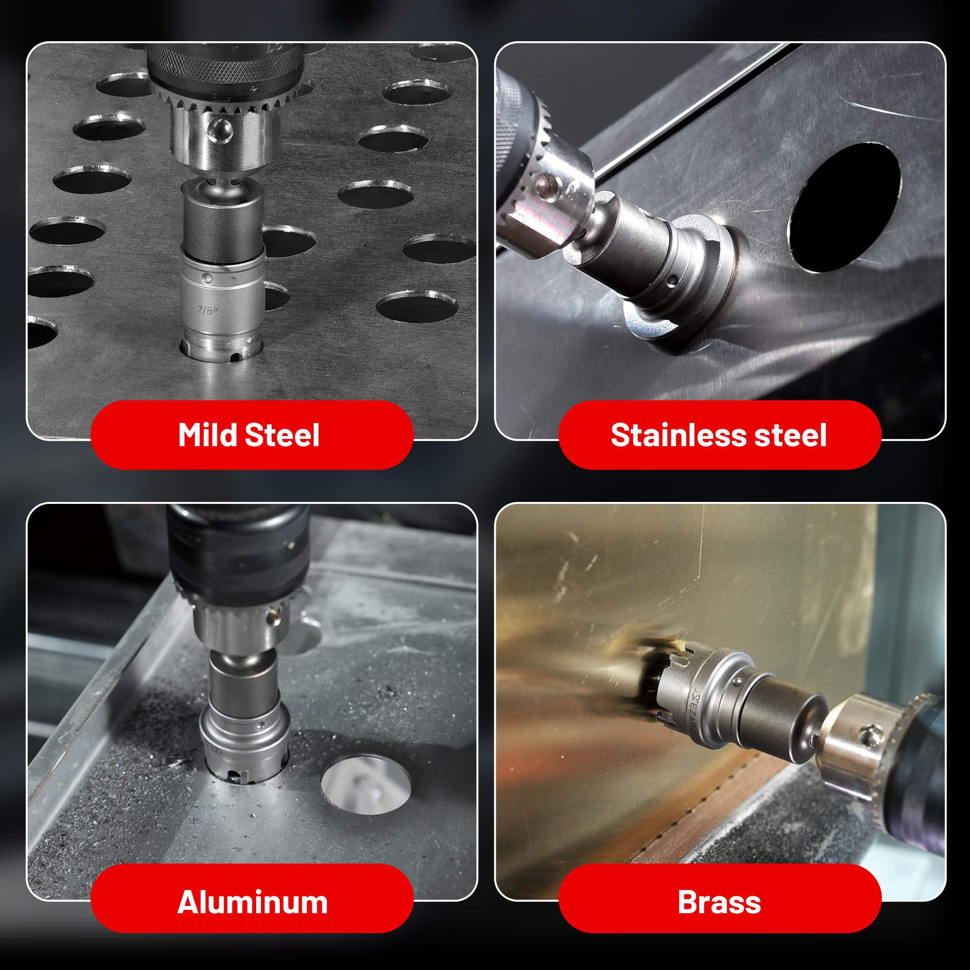 9-Piece Quick Change Carbide Hole Saw Kit, 7/8" to 2" Hole Cutters for Stainless Steel and Sheet Metal, with Pilot Drills, Hex Key and Spring