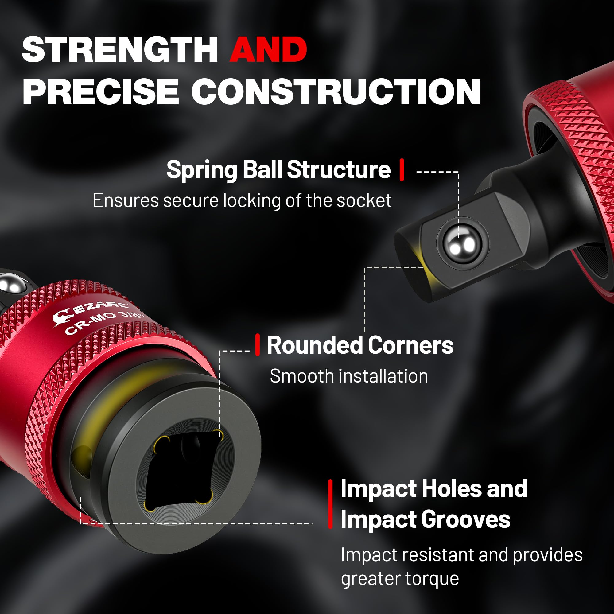Swivel Socket Set, 1/4", 3/8", 1/2" CR-MO Flexible Socket Extension