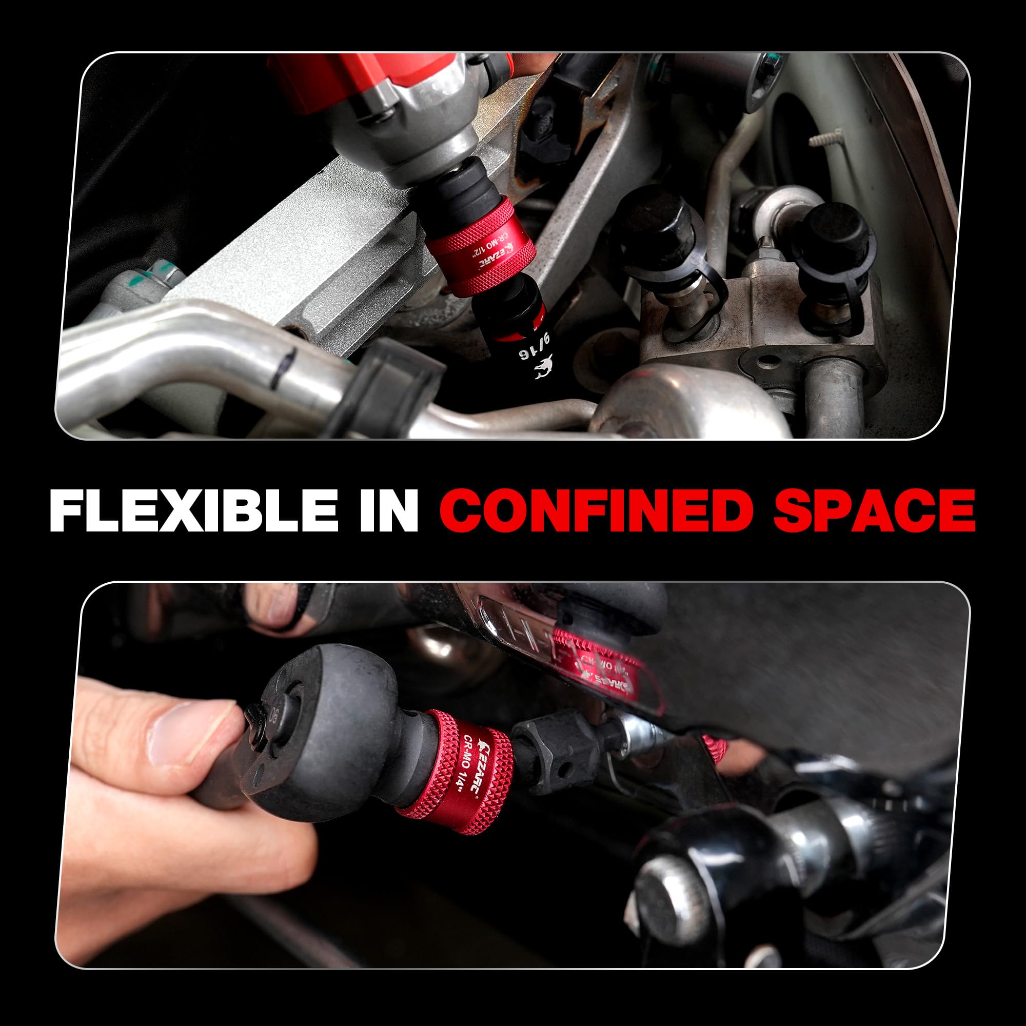 Swivel Socket Set, 1/4", 3/8", 1/2" CR-MO Flexible Socket Extension