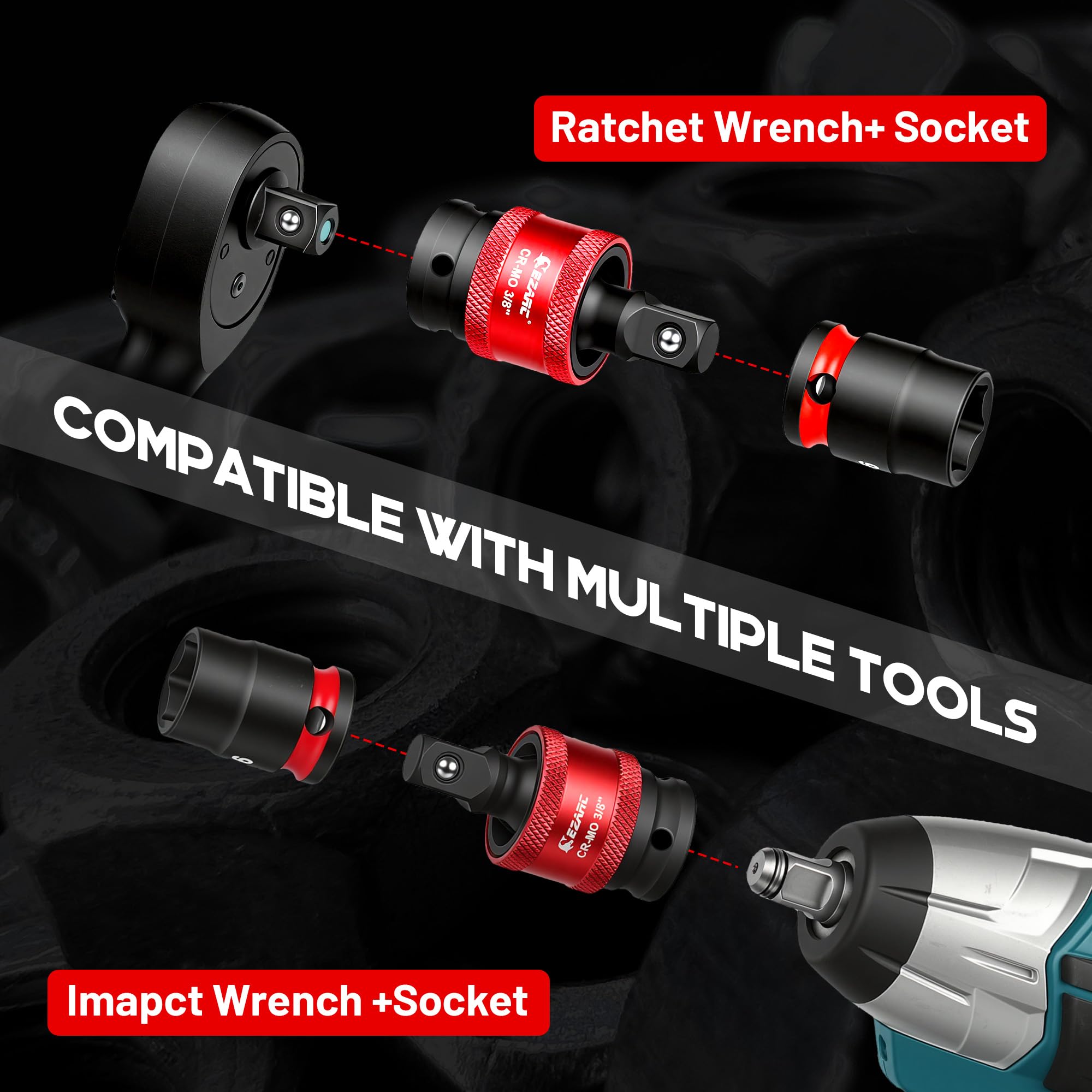 Swivel Socket Set, 1/4", 3/8", 1/2" CR-MO Flexible Socket Extension