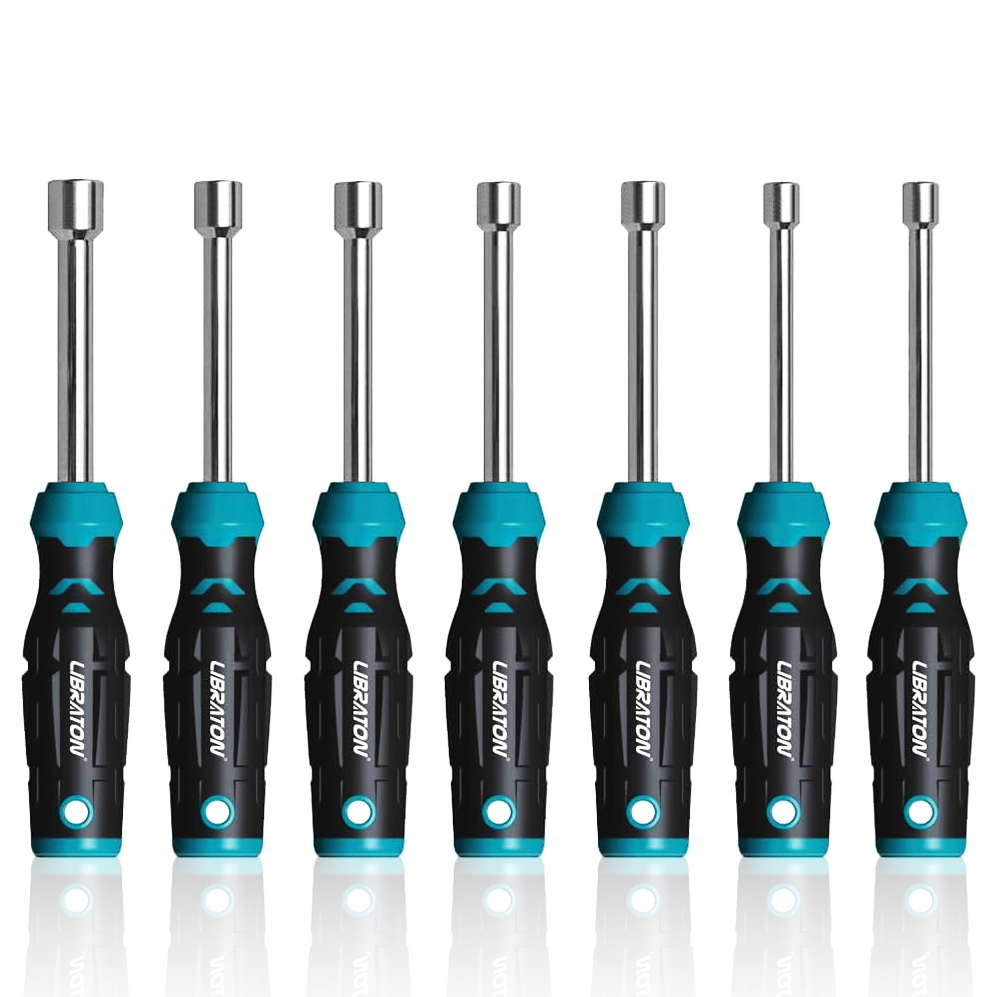 Libraton 7-Piece SAE Hollow Nut Driver Set – 3" Full-Hollow, Magnetic, 3/16"–1/2"