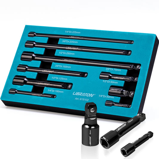 Juego de extensiones oscilantes Libraton de 9 piezas, extensiones de vasos de 1/4", 3/8" y 1/2"