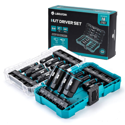 LIBRATON 16-Piece Magnetic Nut Driver Set, 1/4"-9/16" SAE&Metric, Car Repair Kit