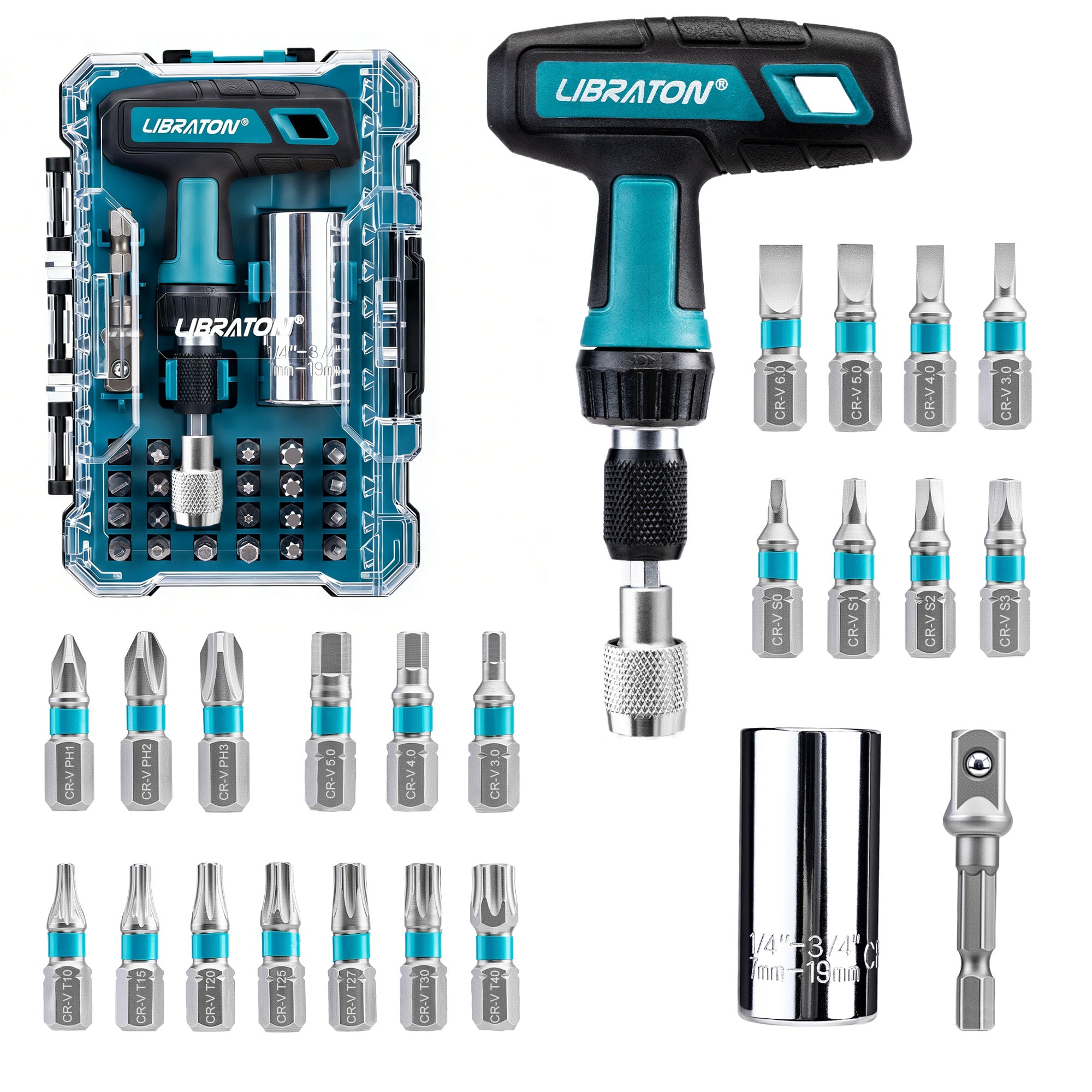 Libraton 24PCS Universal Socket & Ratchet T-Handle Master Set - Product Description