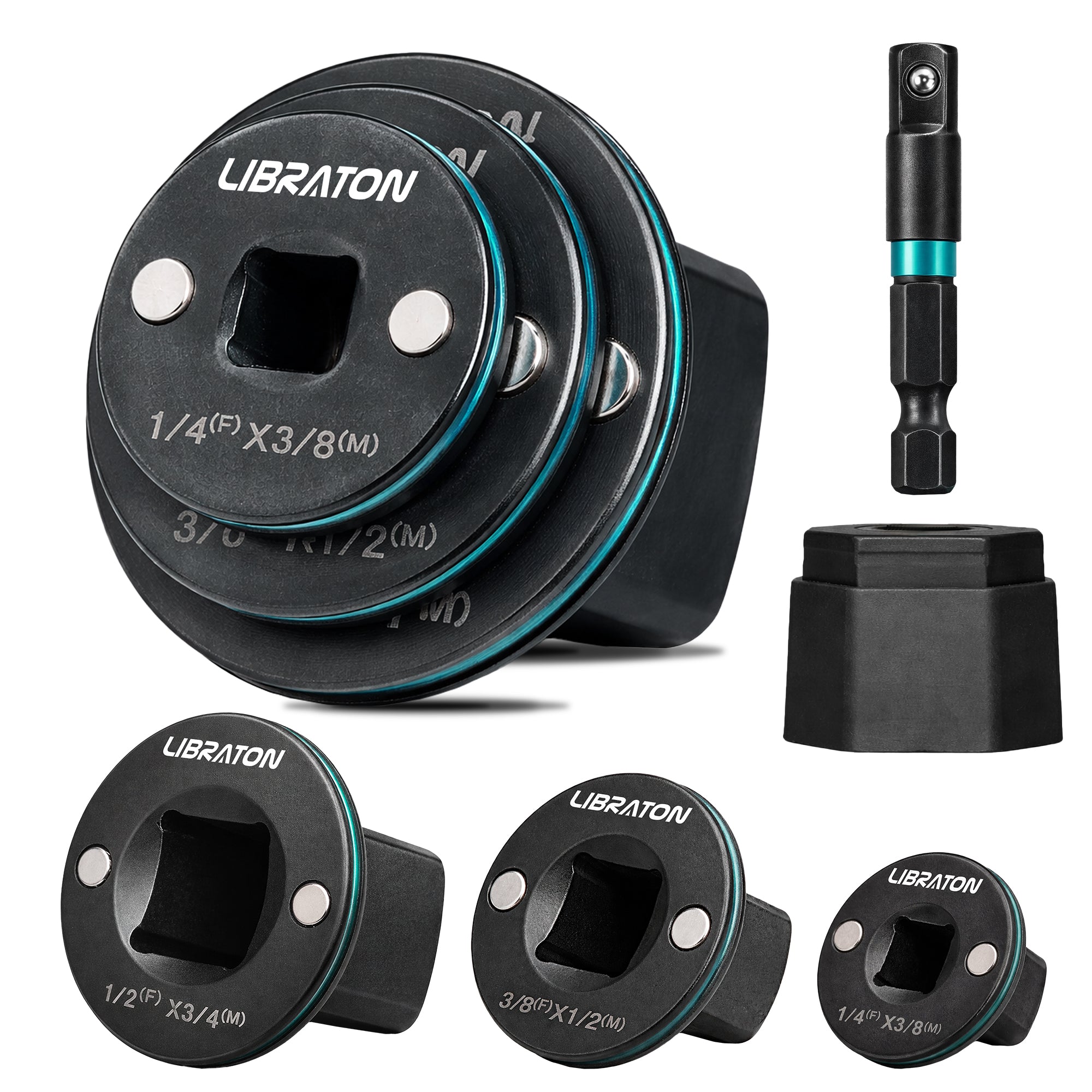 Libraton 4PCS Low Profile Impact Socket Adapter Set, Magnetic Drive Converter