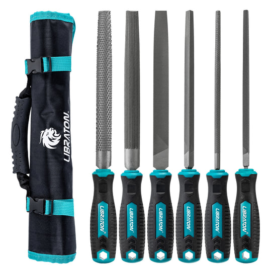 Juego de limas de acero de alto carbono de 8" Libraton, 6 piezas (5 limas para metal y 1 escofina para madera)