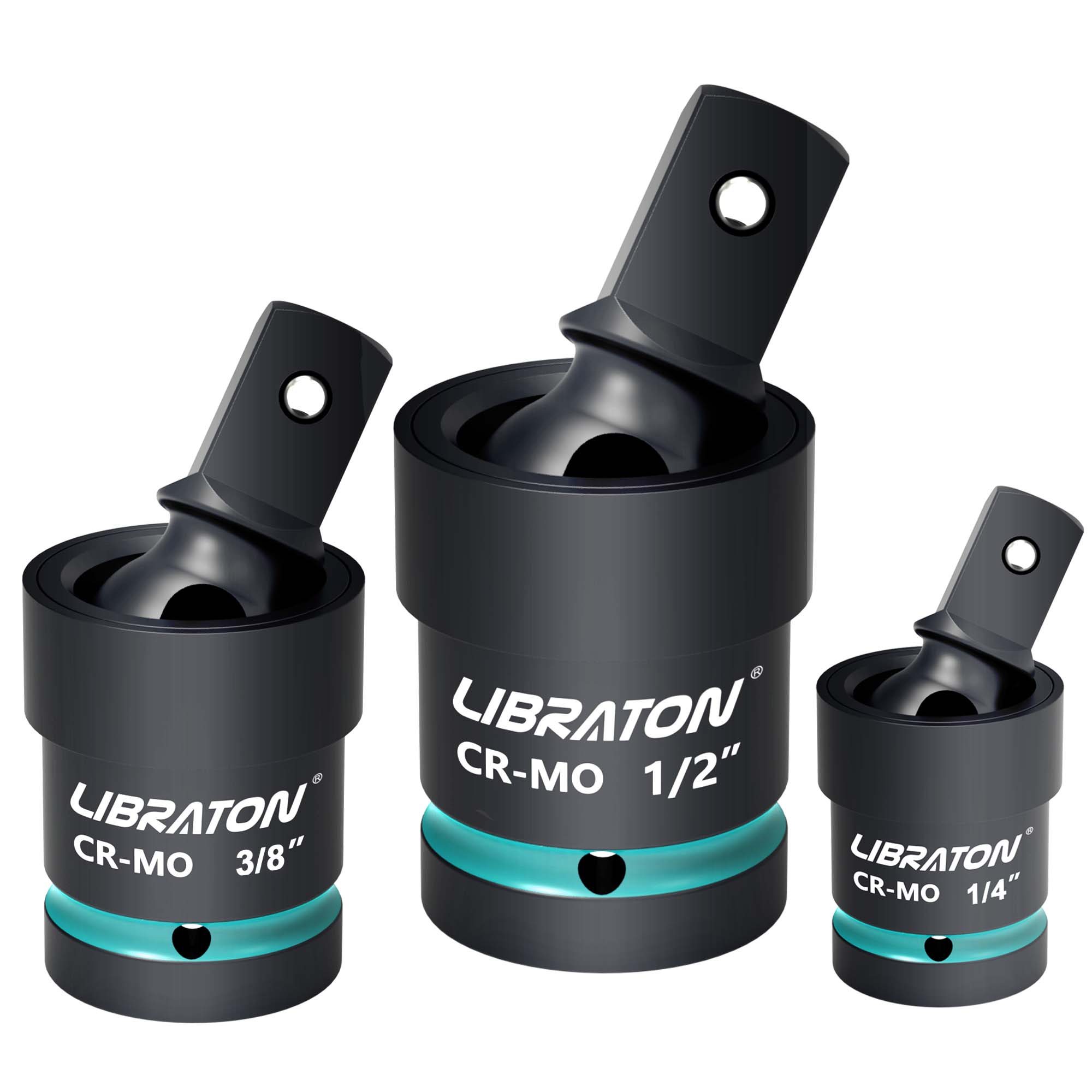 Libraton 3-Piece Impact Swivel Socket Set – 1/4", 3/8", 1/2" Drive, Cr-Mo Flex Joints