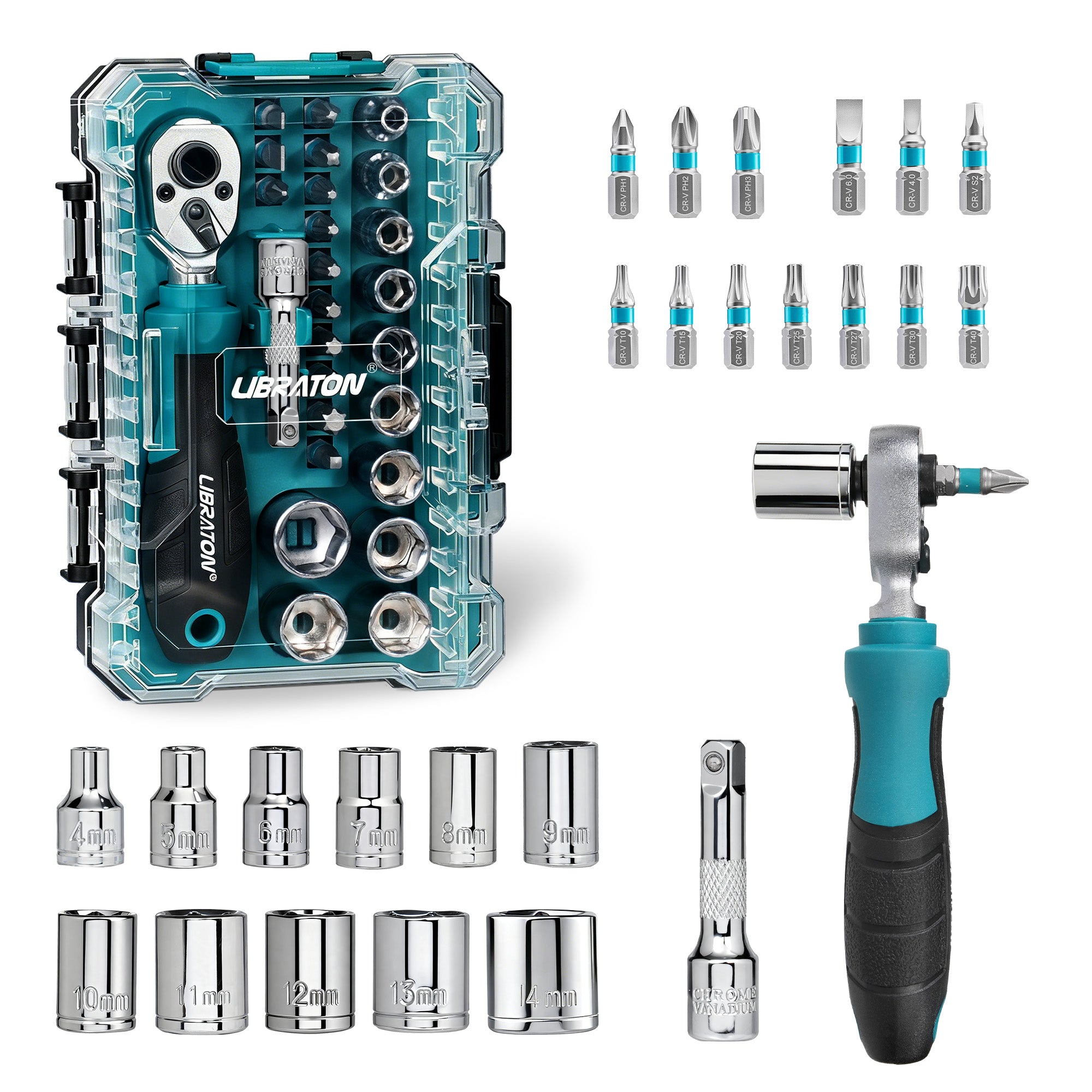 Libraton 26PCS 1/4" Drive Mini Socket & Ratchet Wrench Set with Bits