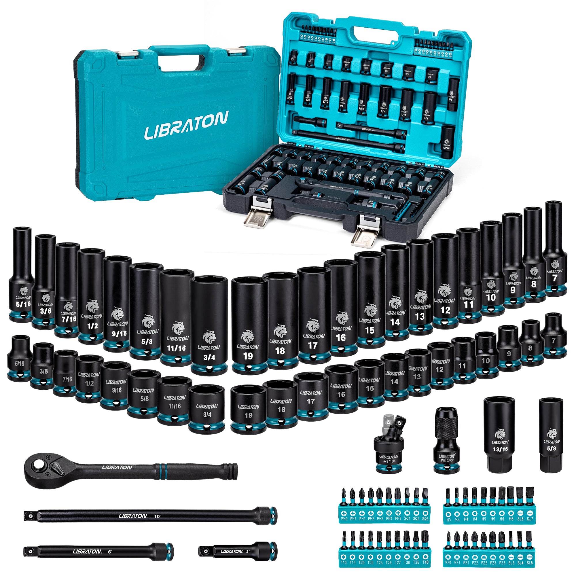 Libraton 90PCS 3/8" Drive Master Impact Socket & Ratchet Set - Product Description