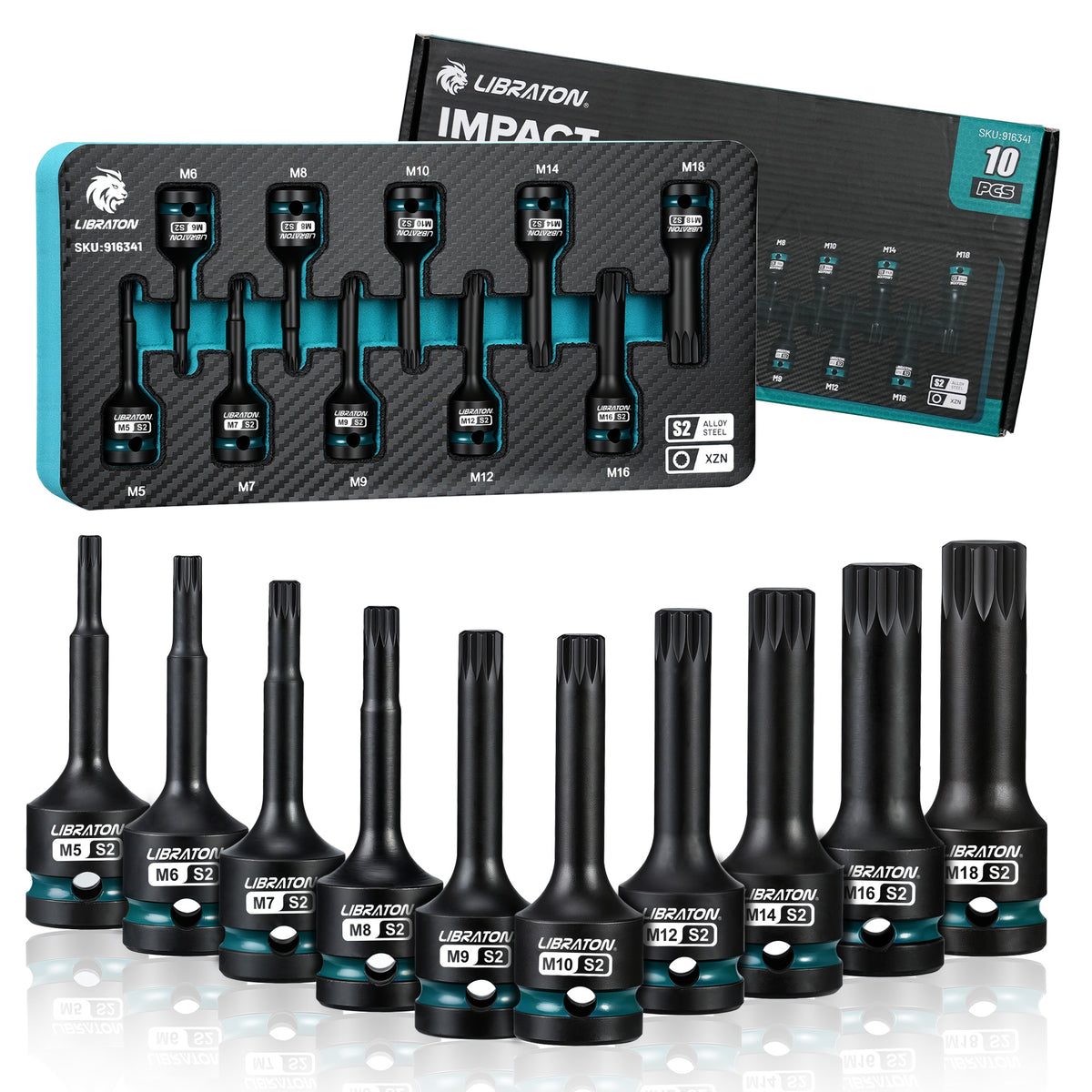 Libraton 10PCS 1/2" Drive Impact XZN Triple Square Bit Socket Set, S2 Steel