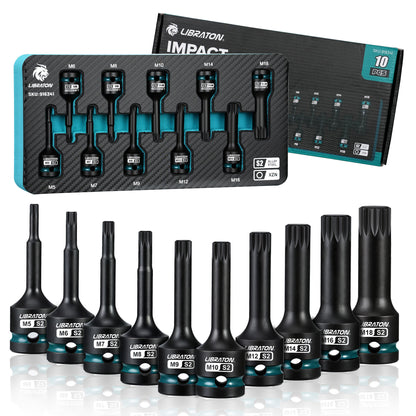 Libraton 10PCS 1/2" Drive Impact XZN Triple Square Bit Socket Set, S2 Steel