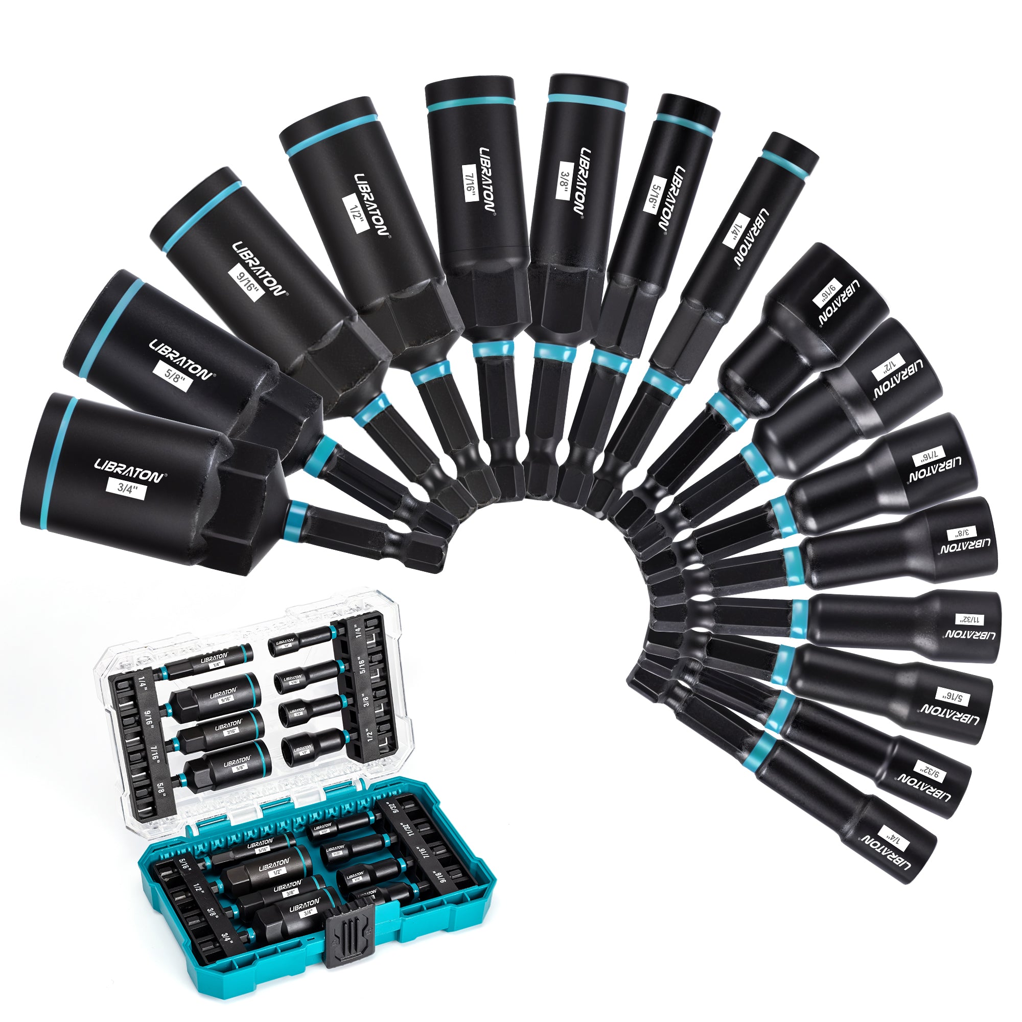 LIBRATON 16-Piece Magnetic Nut Driver Set, 1/4"-9/16" SAE&Metric, Car Repair Kit