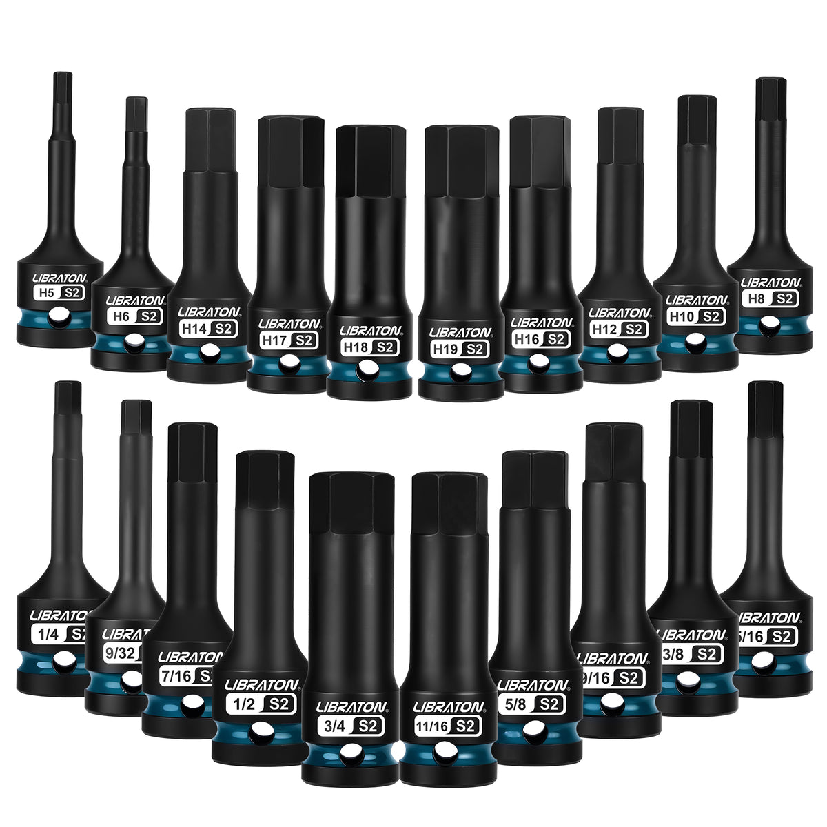 Libraton 20PCS 1/2" Drive Impact Hex Bit Socket Set, S2 Steel, Metric & SAE