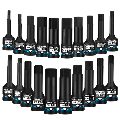Libraton 20PCS 1/2" Drive Impact Hex Bit Socket Set, S2 Steel, Metric & SAE