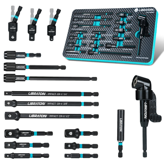 LIBRATON 17PCS Impact Socket Adapter Set | 1/4", 3/8", 1/2" Drive Adapters with Quick Release Holder & Extension Accessories
