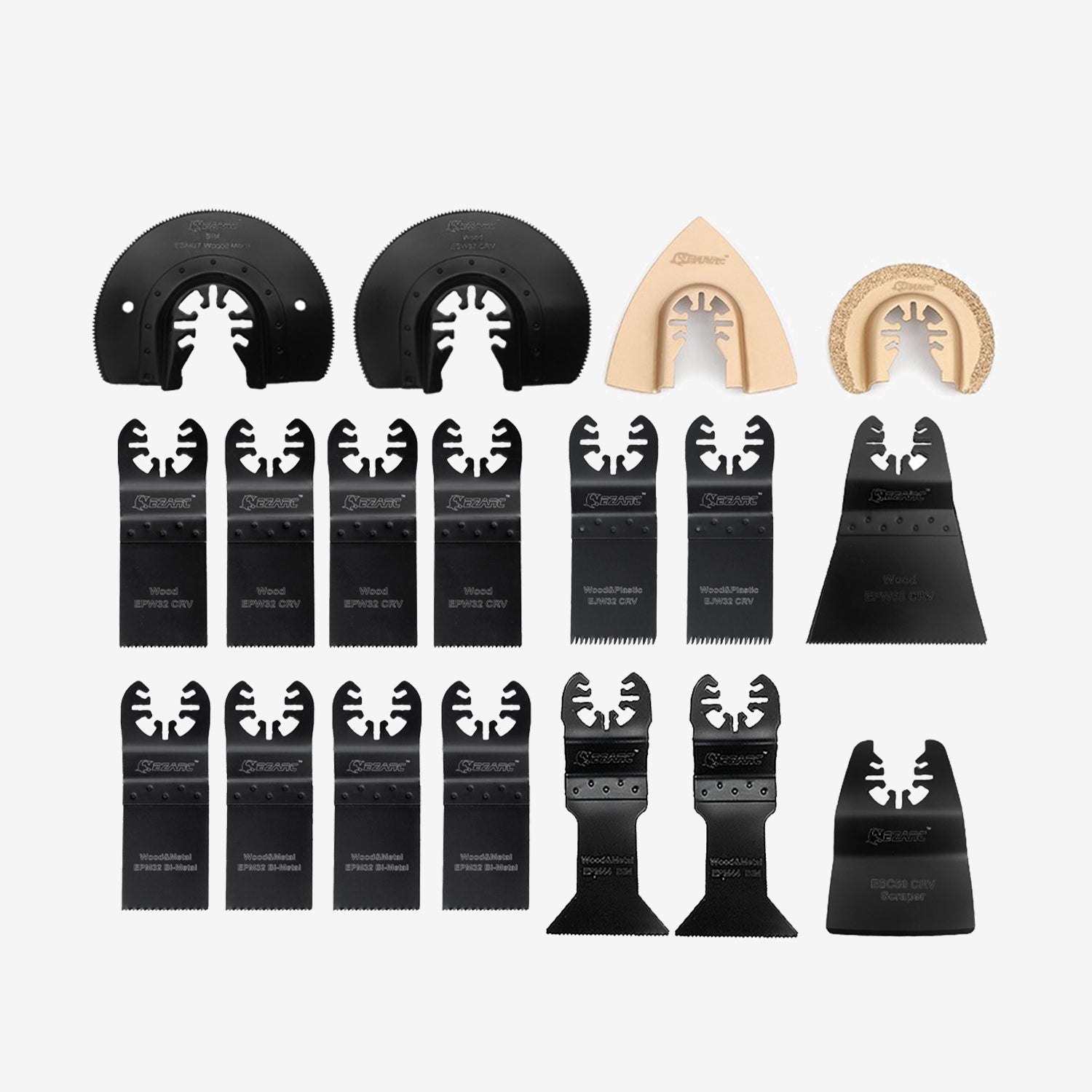 18 PC Universal Fit Bi-Metal & CRV Oscillating Blade Set For Multi Purpose