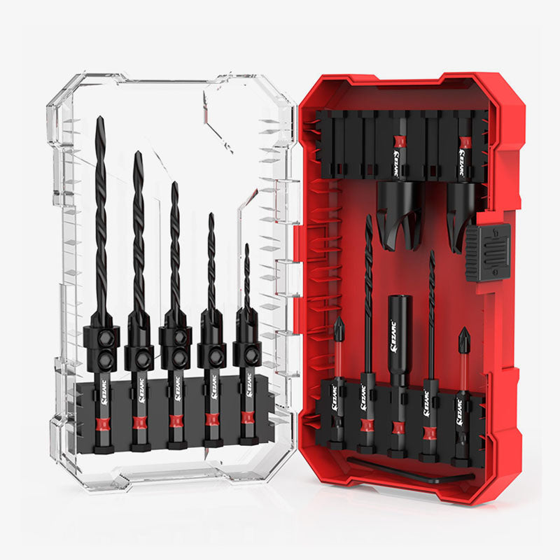 15 PCS Countersink Drill Bit Set with 2PCS Wood Plug Cutter with Storage Box