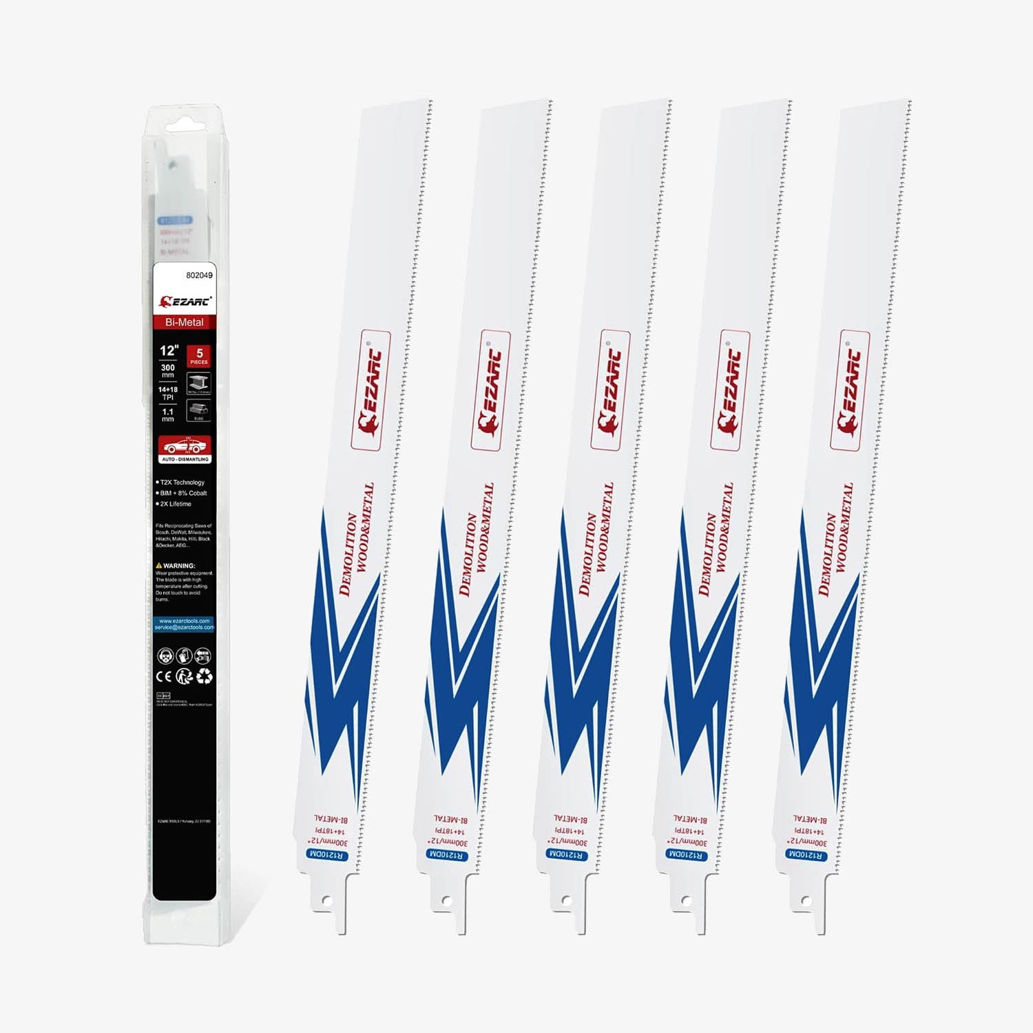 14+18TPI ,6/9/12 in. Bi-Metal Reciprocating Saw Blade, for Steel Demolition - EZARC Tools