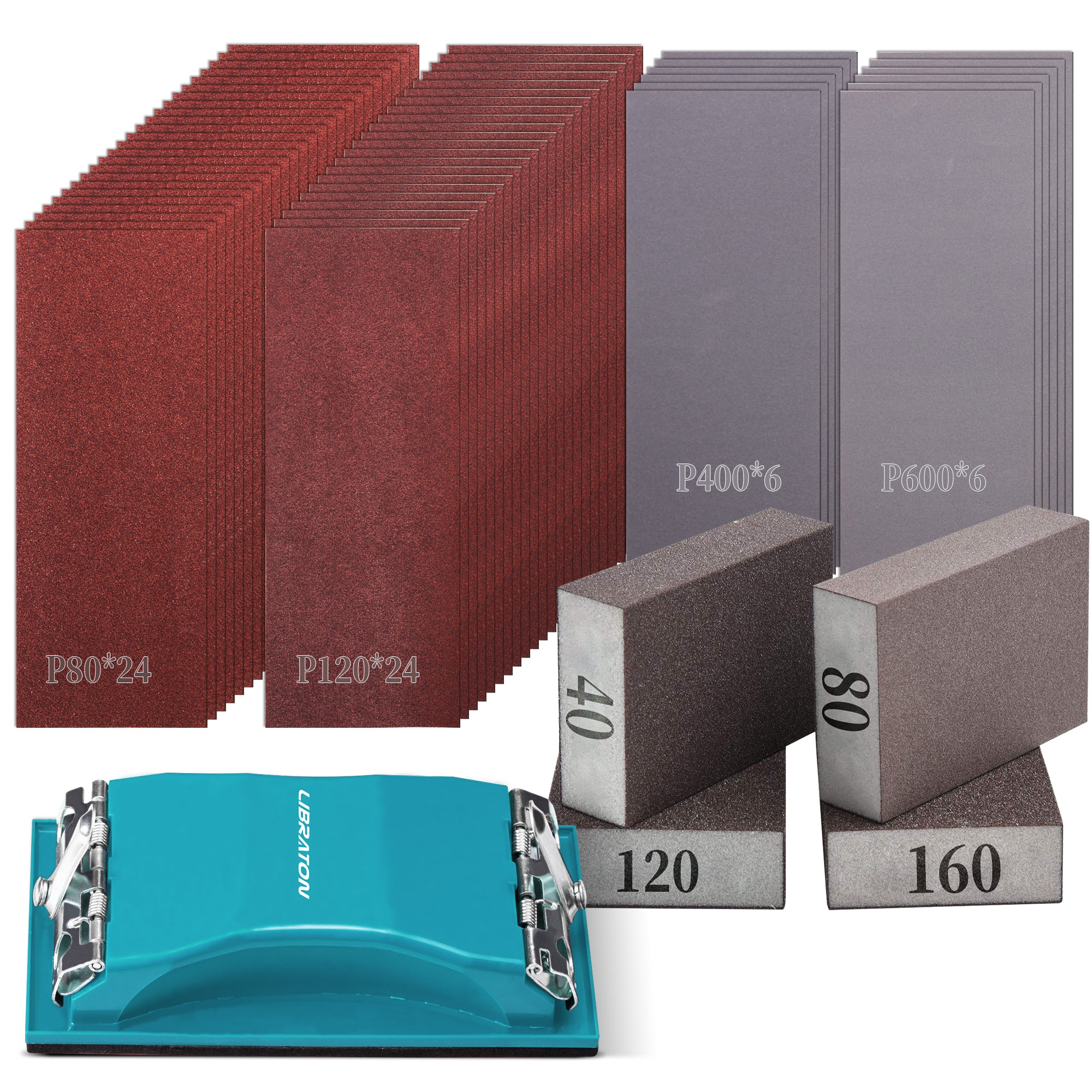 Libraton 65PCS Sandpaper Assortment Kit with Sanding Block & Sponges