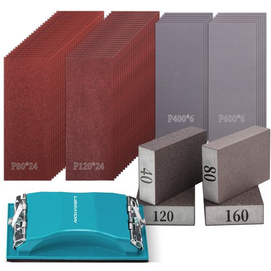 Libraton 65PCS Sandpaper Assortment Kit with Sanding Block & Sponges