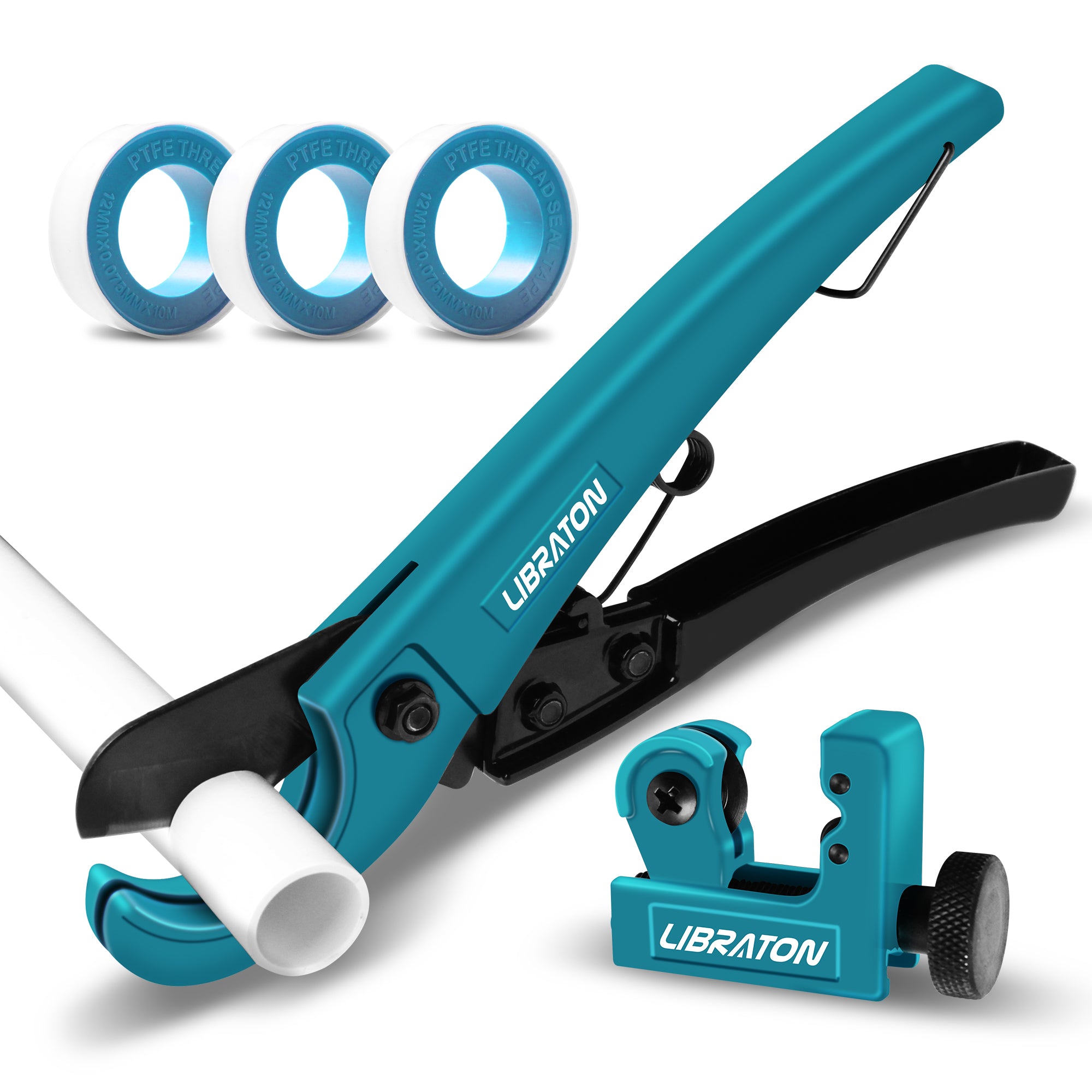 Libraton PVC/PEX Cutter Set – 1/8"–1-5/8", Spare Blade & PTFE Tape
