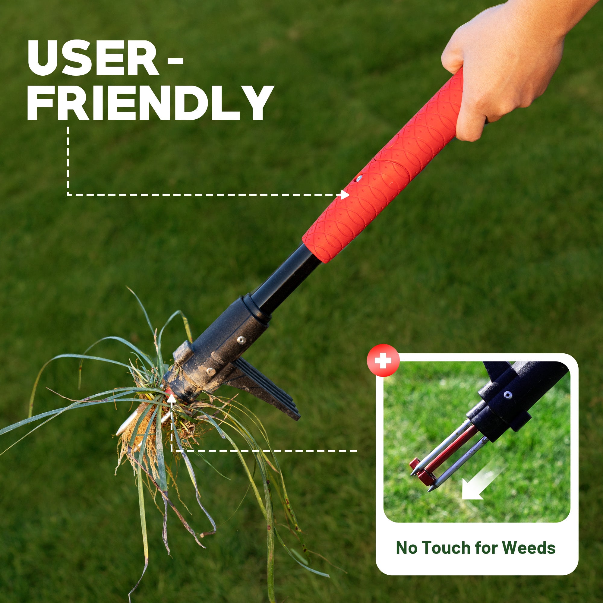 EZARC Stand Up Weed Puller Tool,  Long Handle with Easy-Eject Mechanism, L-Shape Crack Weeder (2 Pack) - EZARC Tools