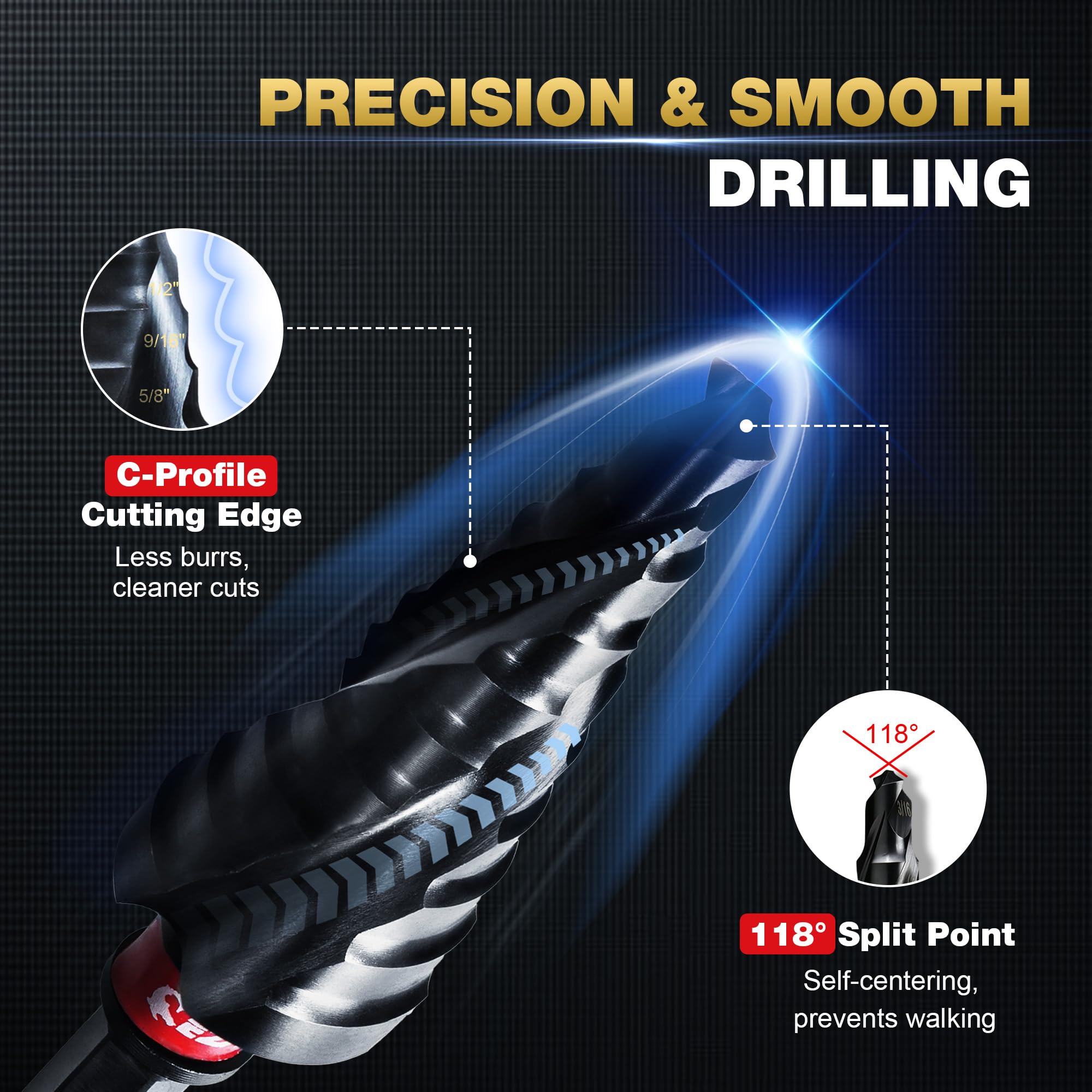 M35 Cobalt Wear-Resistant AlTiN Coated Step Drill Spiral Flute Unibit, for Stainless Steel, Aluminum, Plastic