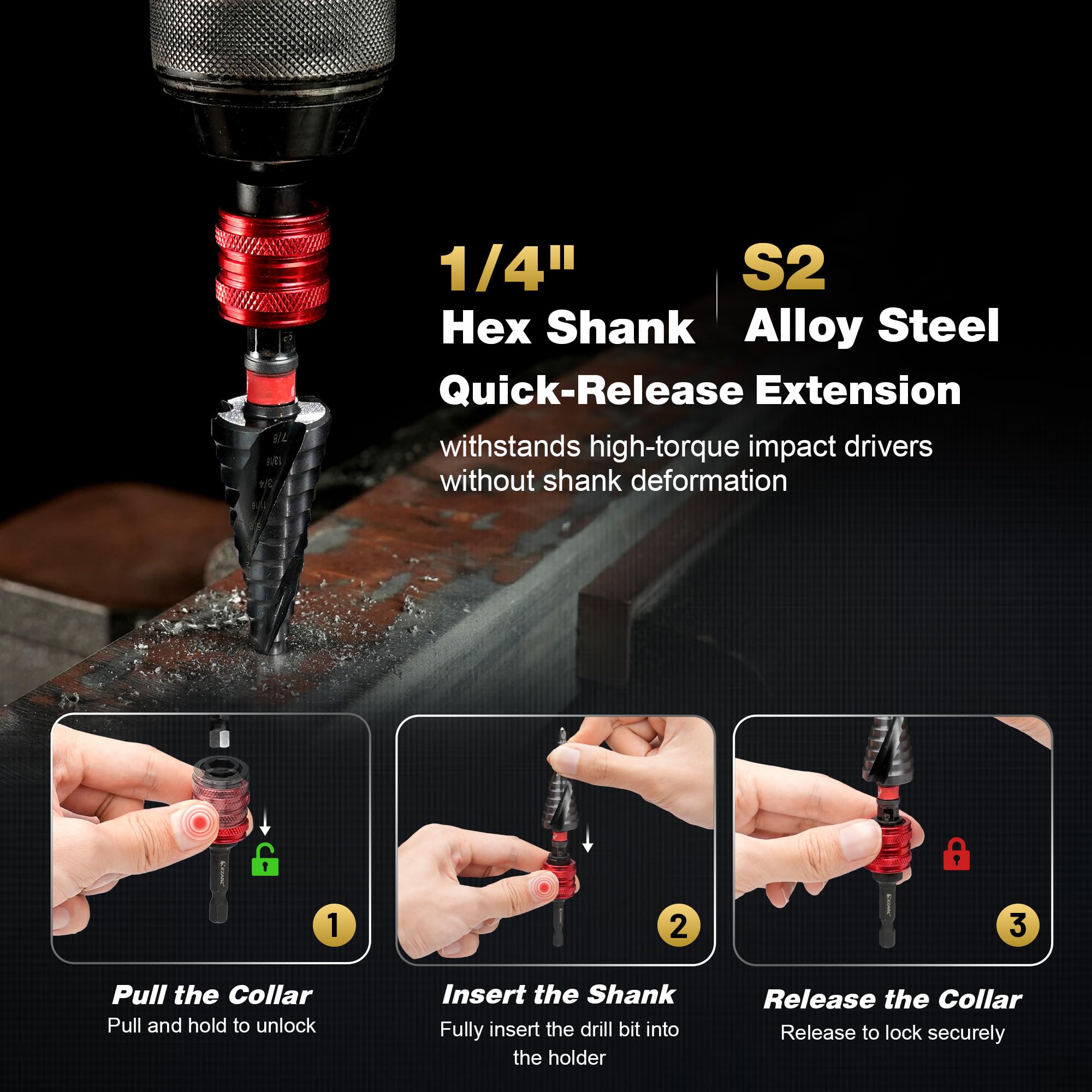 M35 Cobalt Wear-Resistant AlTiN Coated Step Drill Spiral Flute Unibit, for Stainless Steel, Aluminum, Plastic