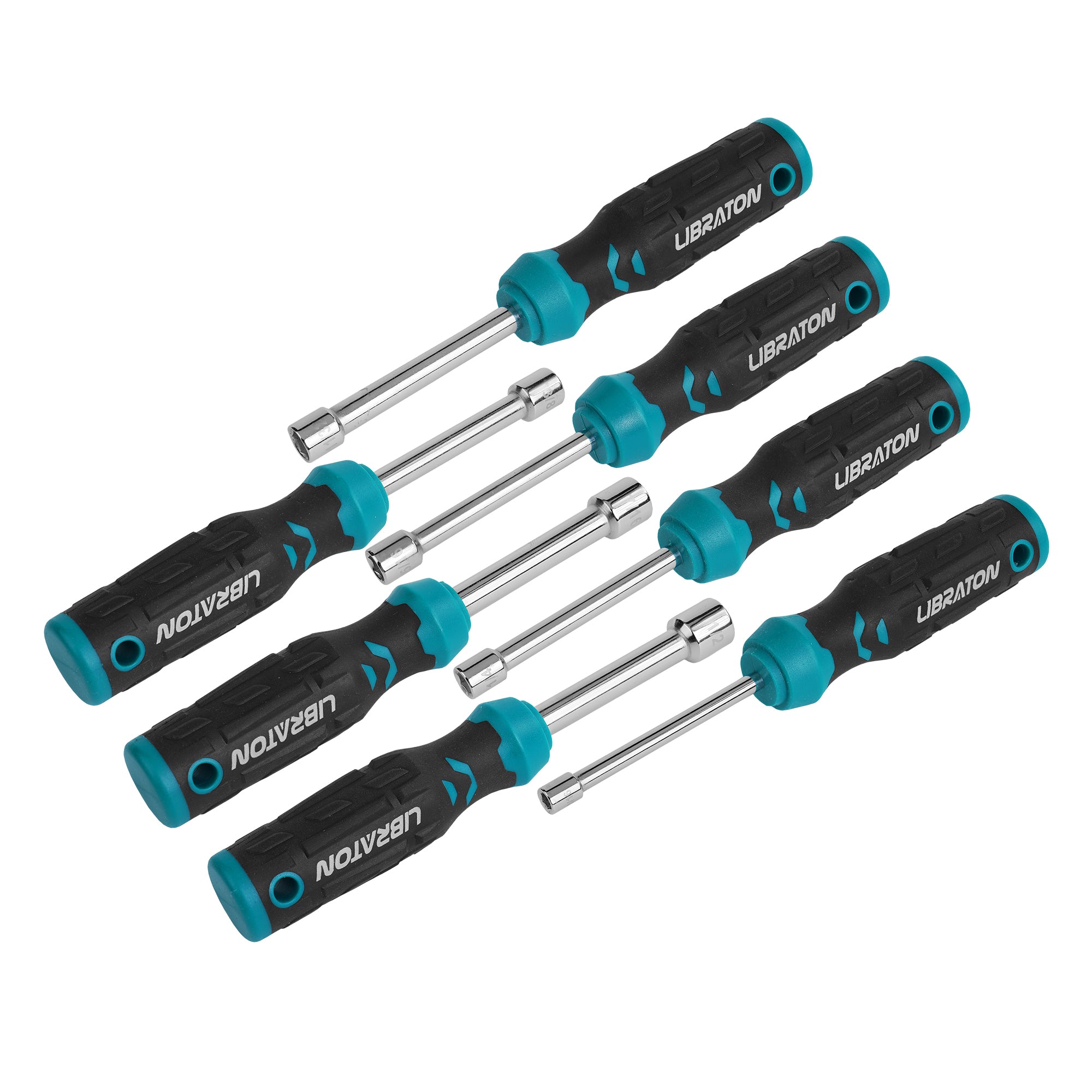 Libraton 7-Piece SAE Hollow Nut Driver Set – 3" Full-Hollow, Magnetic, 3/16"–1/2"