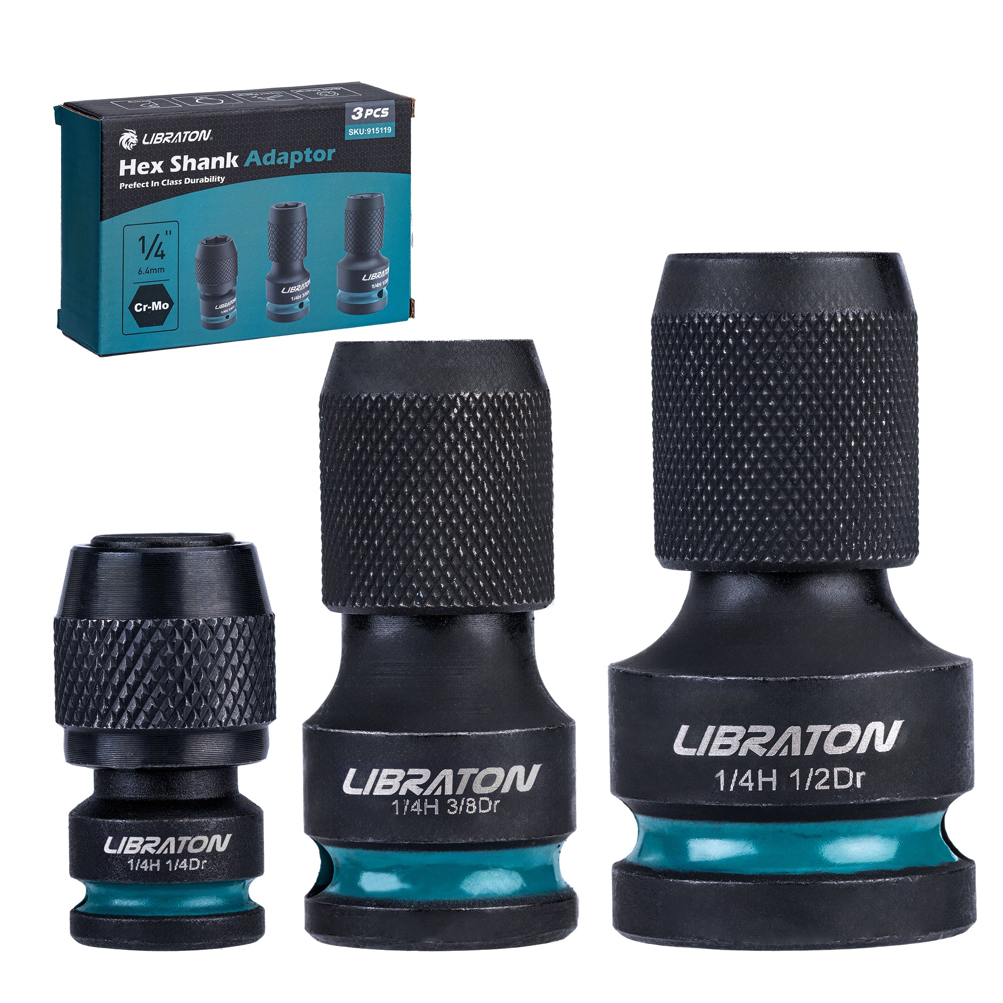 LIBRATON Impact Socket to 1/4" Hex Adapter Set – 1/2", 3/8", 1/4" Drive Converters