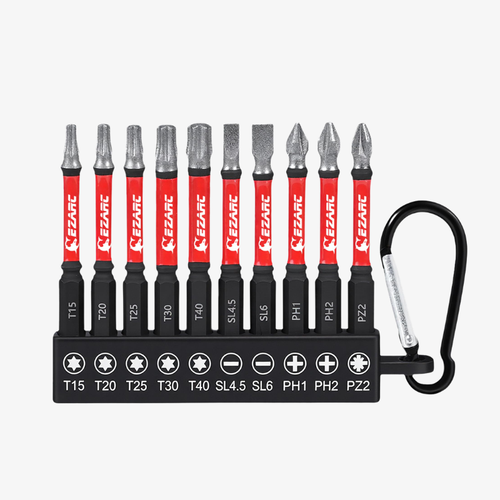 Diamond Tip Screwdriver Bit Set, Anti-Slip Magnetic 65mm Torx, Phillips, Pozidriv & Slotted Bits, S2 Alloy Steel, 1/4" Hex Shank for Impact Driver and Power Drill, 10-Piece