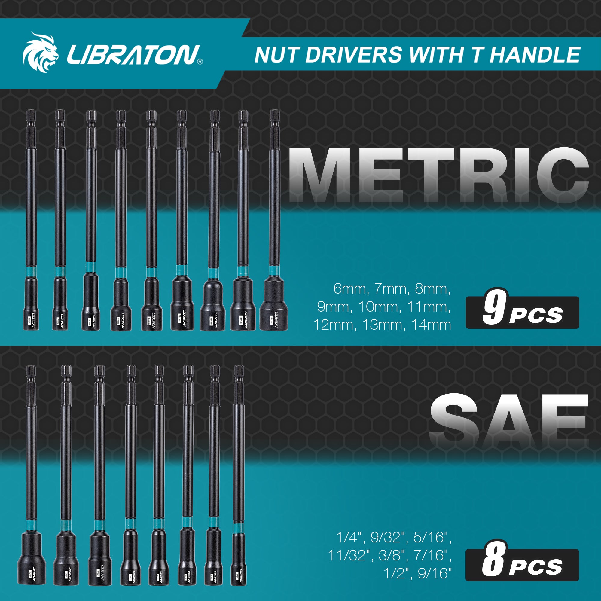 LIBRATON 27-Piece Magnetic Nut Driver Kit – SAE & Metric, Ratcheting T-Handle, Impact-Ready