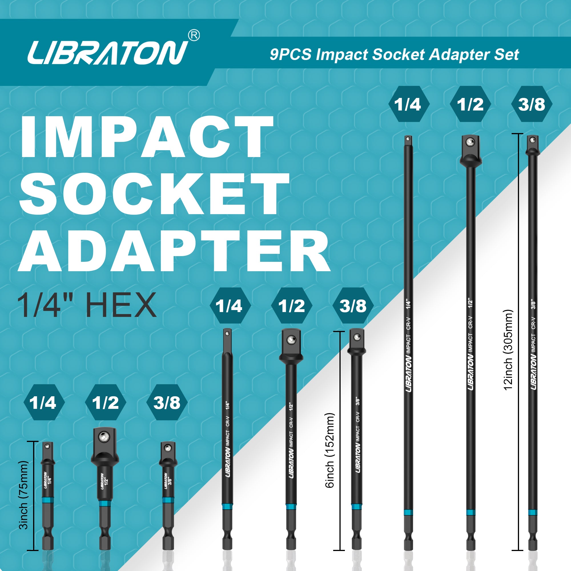 Libraton Impact Grade Socket Adapter Set, 3" 6" 12", Drill Socket Adapter Extension