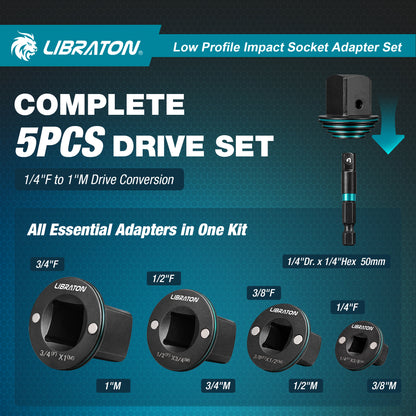 Libraton 5PCS Low Profile Impact Socket Adapter Set, Magnetic Drive Converter