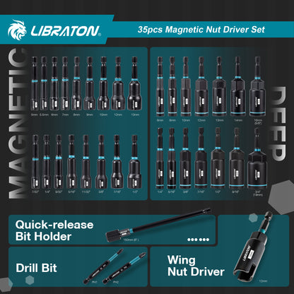 LIBRATON 35-Piece Magnetic Nut Driver Bit Set