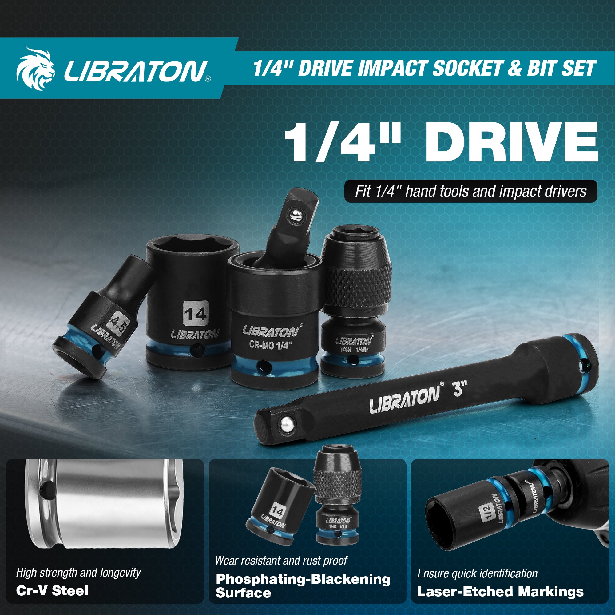 LIBRATON 71PCS 1/4 Impact Socket Set, SAE &Metric, Complete Socket &Bit Set