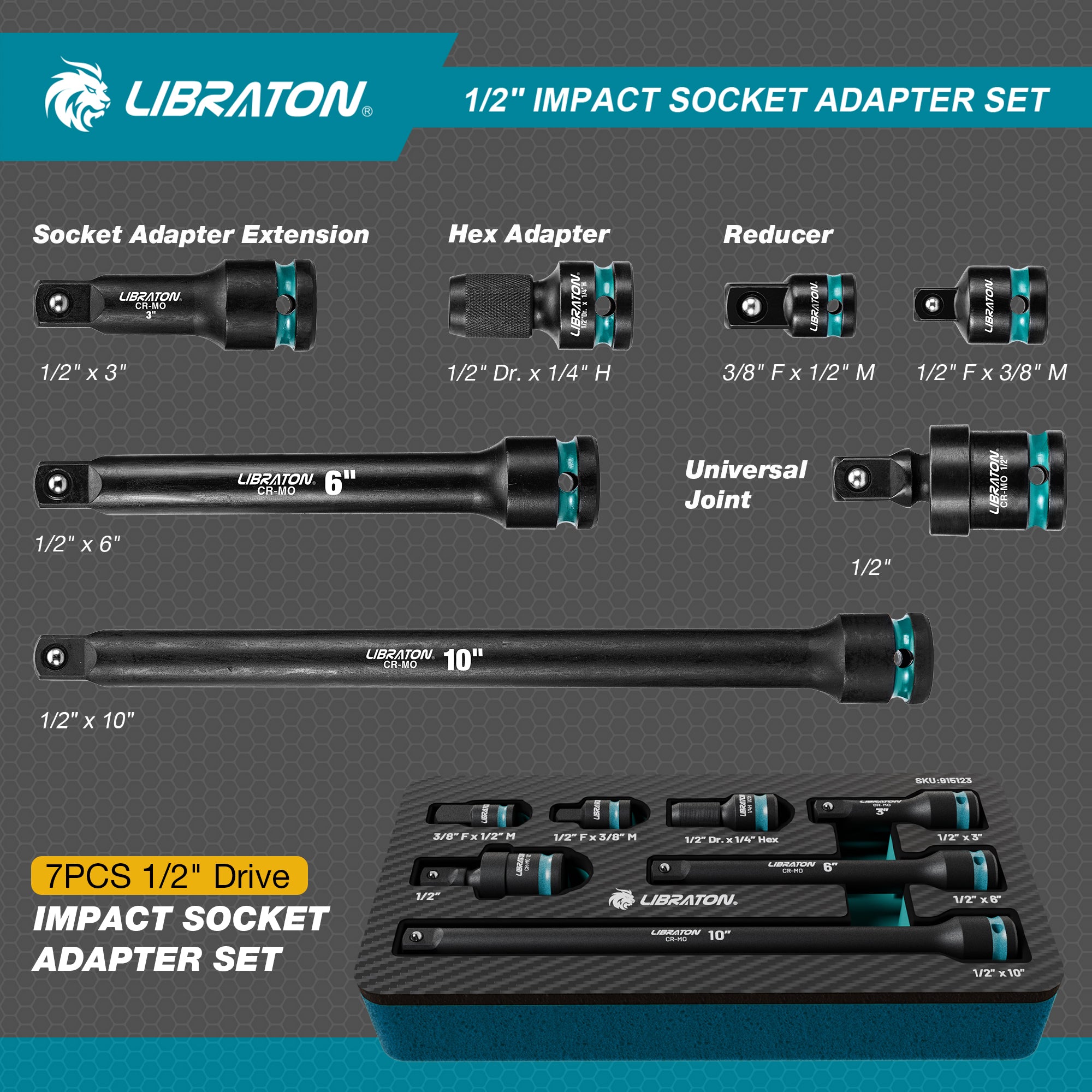 LIBRATON 7PCS Impact Socket Adapter Set