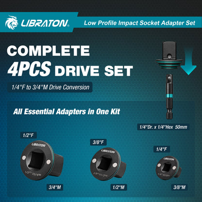 Libraton 4PCS Low Profile Impact Socket Adapter Set, Magnetic Drive Converter
