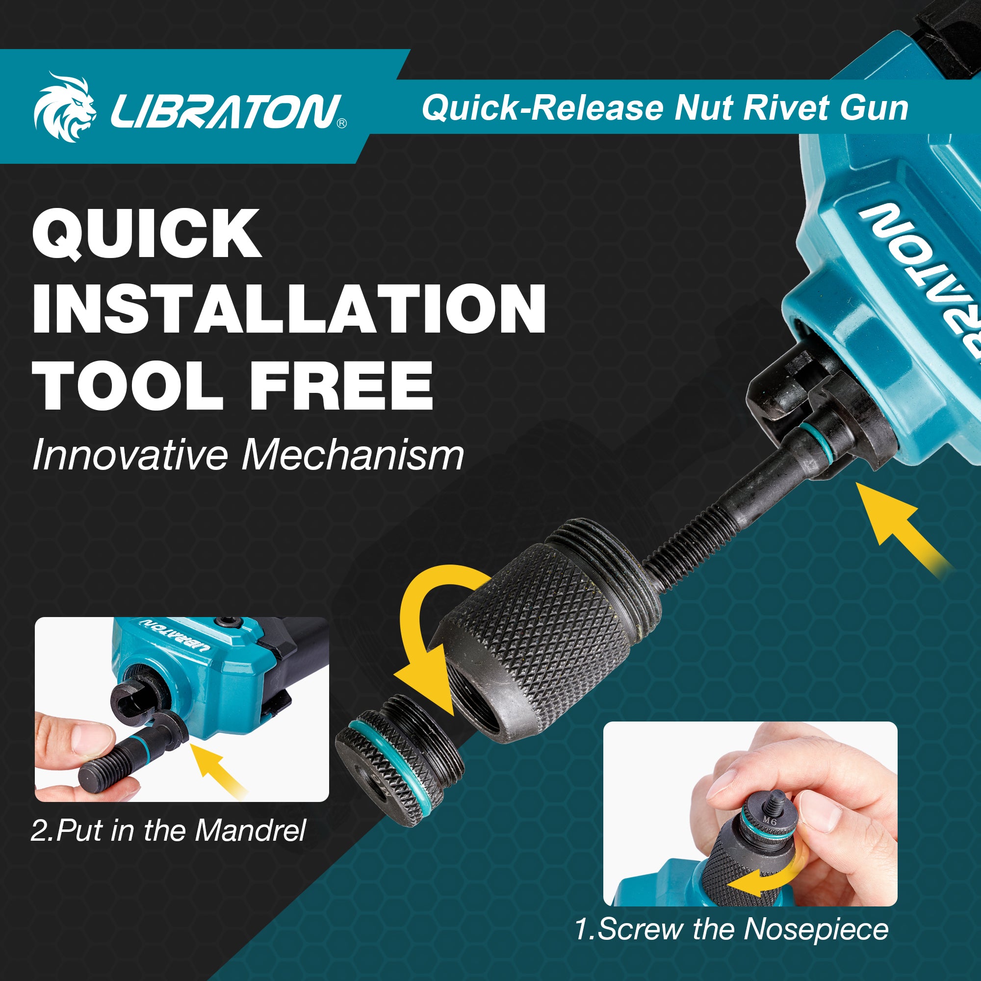 LIBRATON Rivet Nut Tool Kit, 16" Rivnut Tool Kit, Hand Rivet Nut Gun