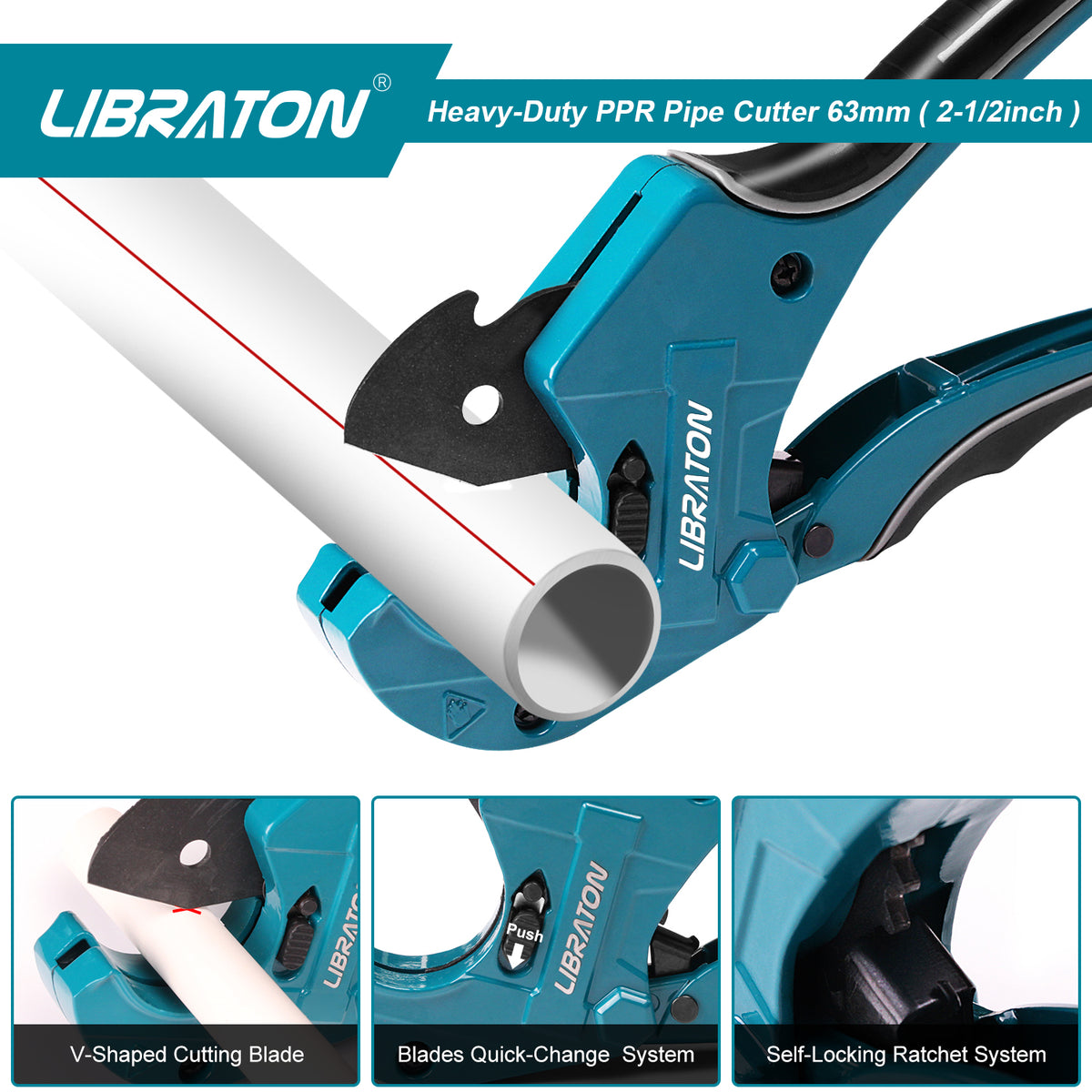 Libraton Heavy-Duty Ratchet Cutter – Up to 2-1/2", for PVC, PEX, PPR