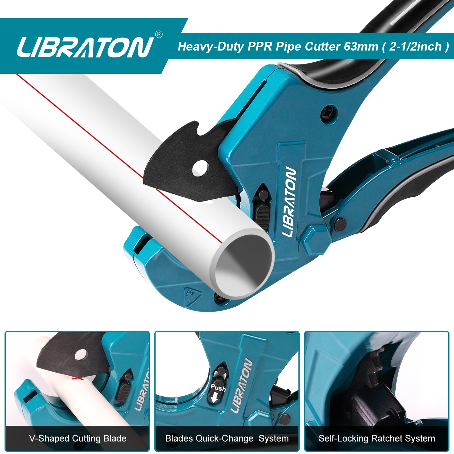 Libraton Heavy-Duty Ratchet Cutter – Up to 2-1/2", for PVC, PEX, PPR