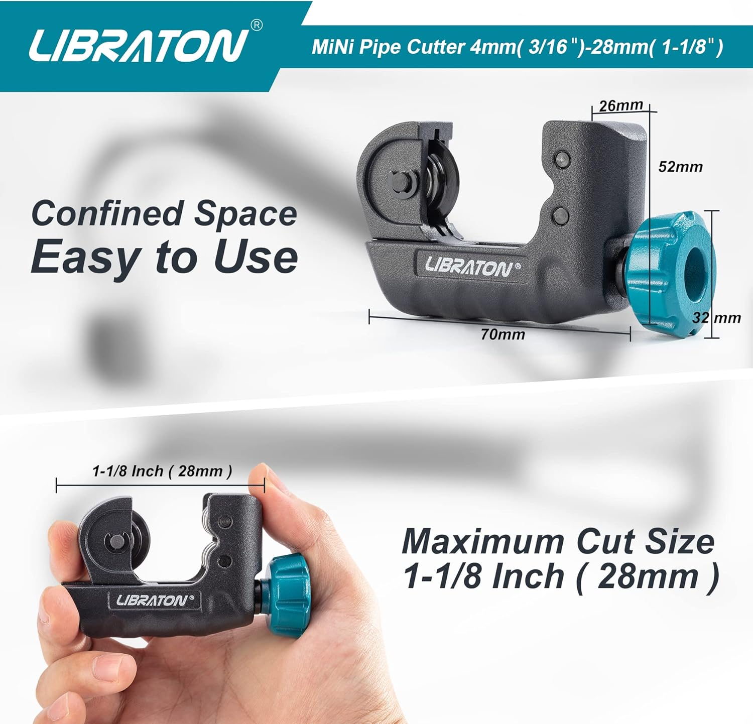 Libraton Mini Tubing Cutter 3/16"–1-1/8" with Deburrer